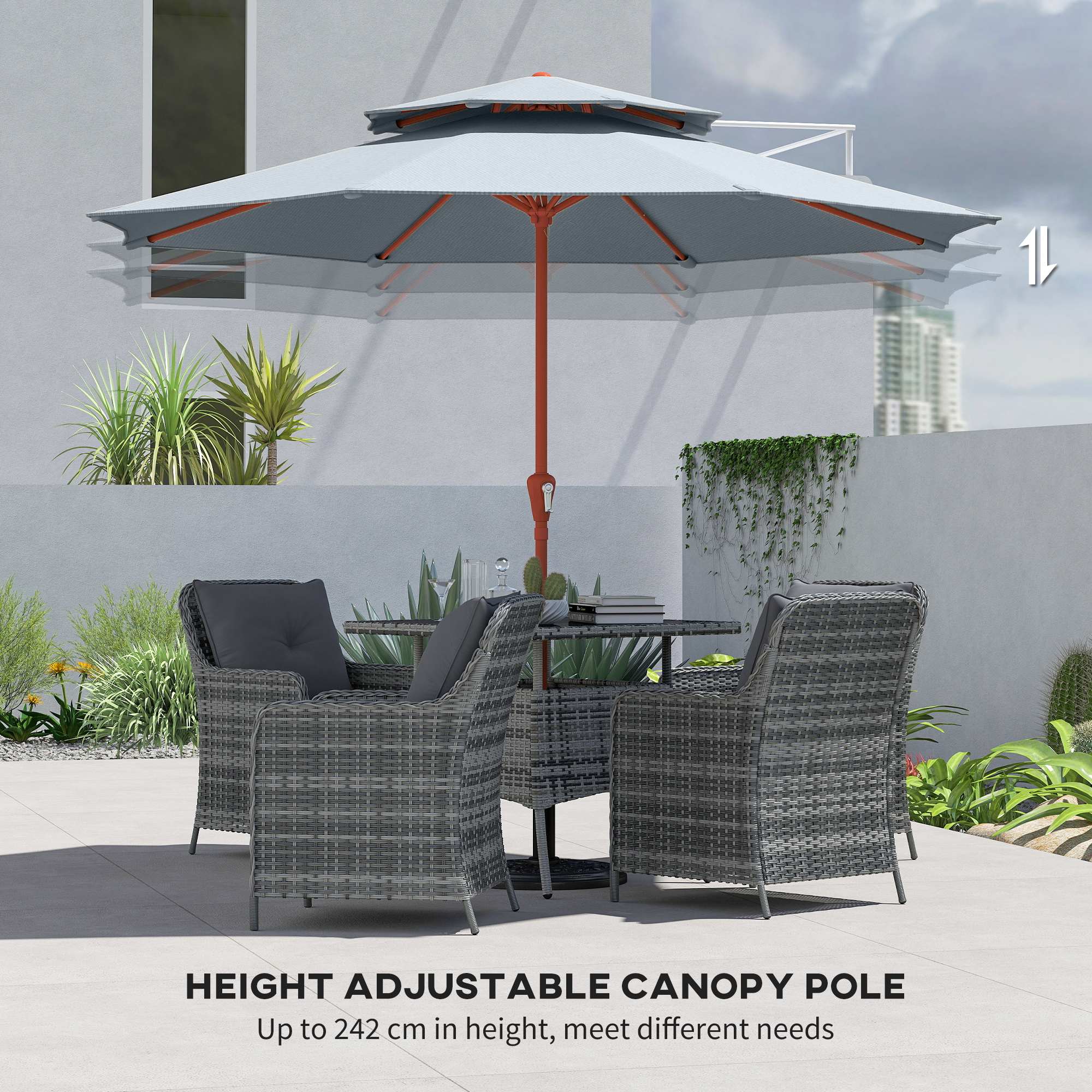 2.7 m Garden Parasol with Double Top Outdoor Market Table Umbrella with Crank System, Light Grey