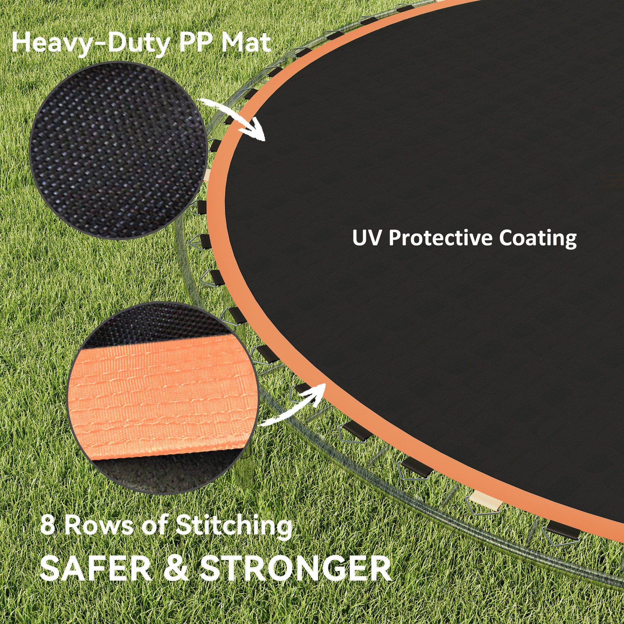 10ft Trampoline Replacement Mat with 54 V-Hooks & Spring Pull Tool for 14cm Springs - Orange