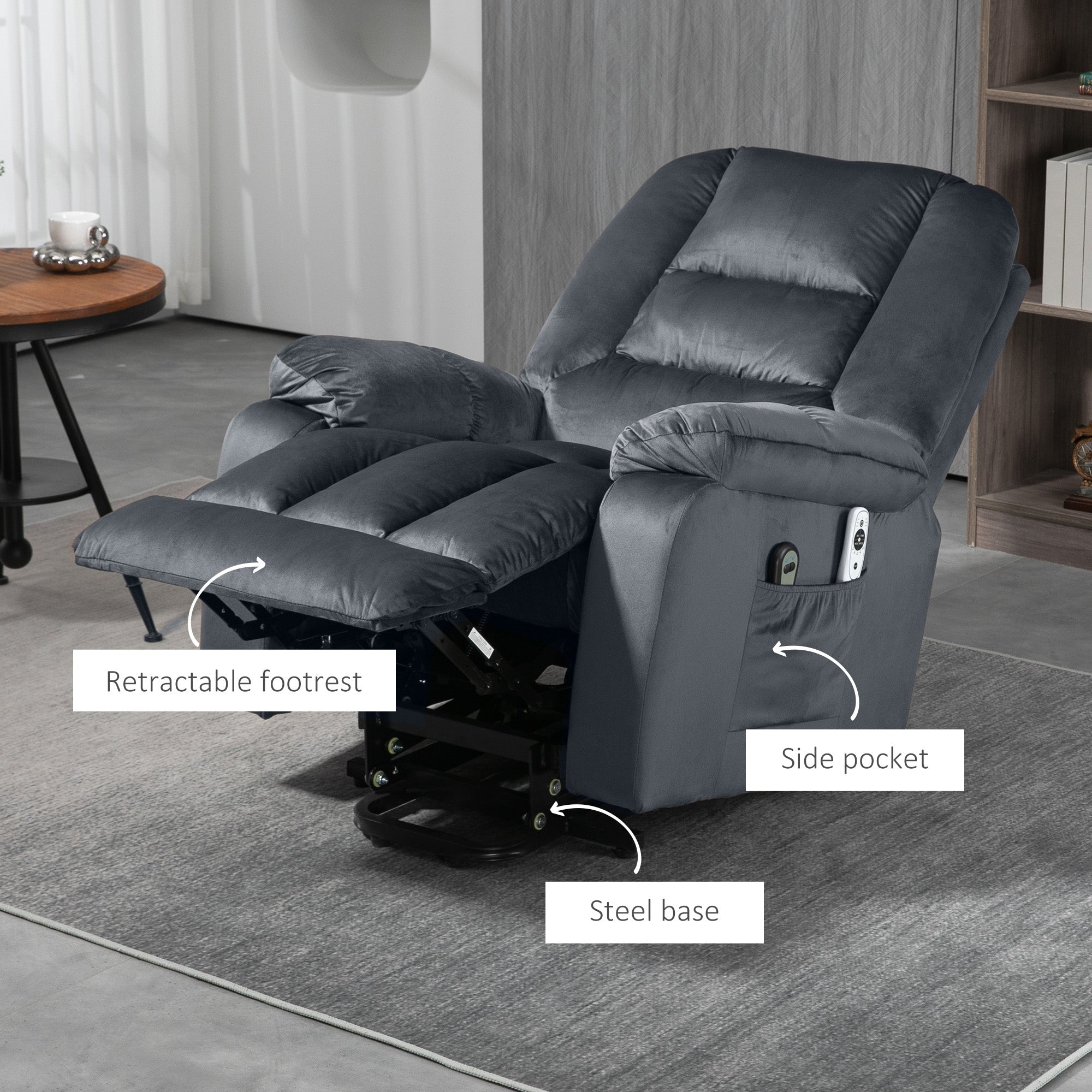 Leathaire Eight Massage Point Armchair, with Heat and Reclining Back - Grey