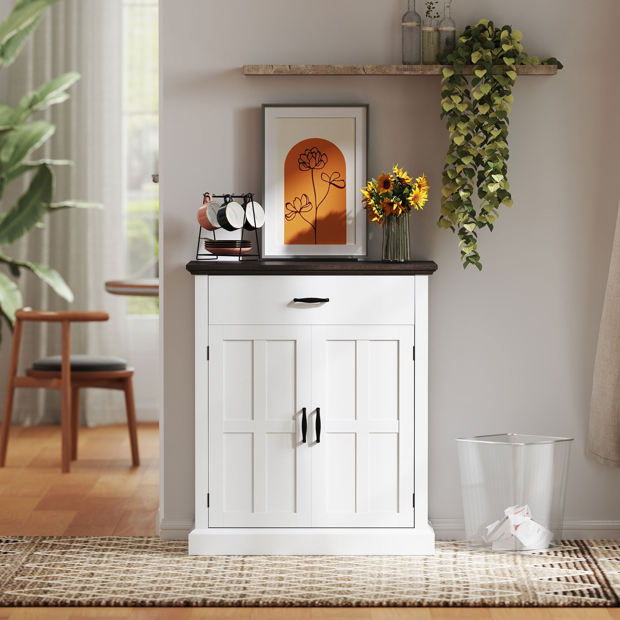 Farmhouse Sideboard with 3 cm Thick Top 2 Barn Doors - White