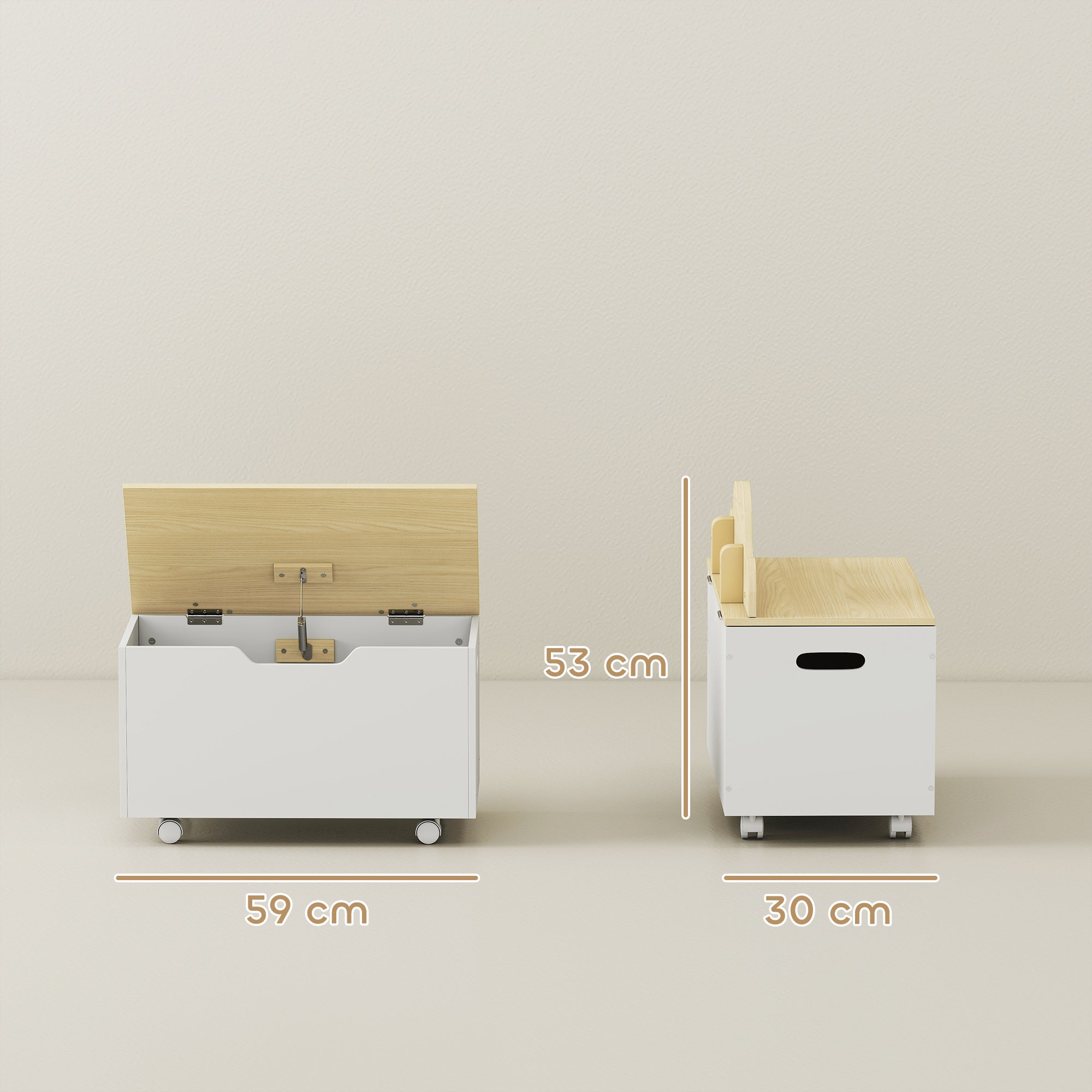 Toy Box with Lid, Toy Chest with Wheels and Safety Hinges, Toddler Storage Organiser for Playroom, Bedroom, White