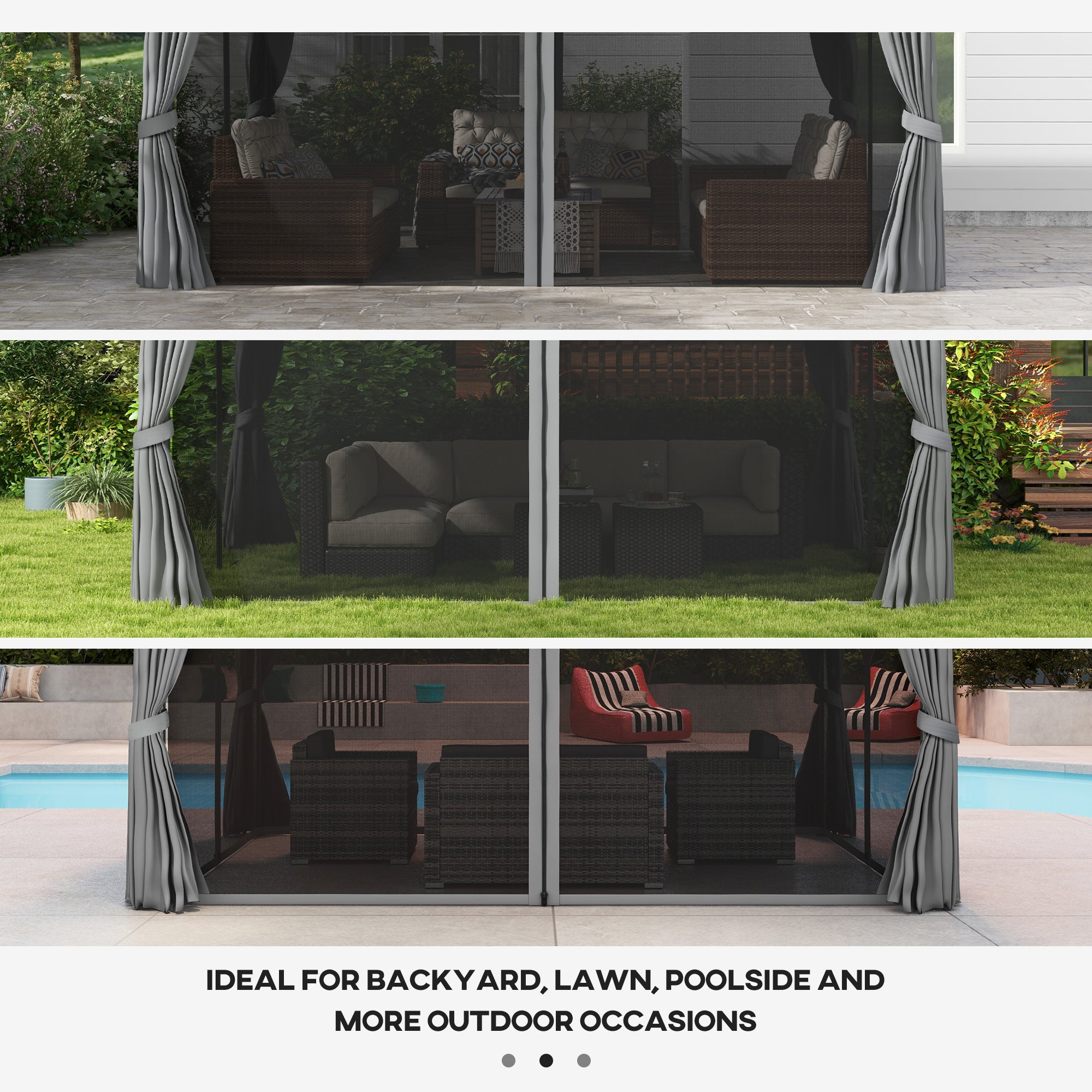 3 x 4m Aluminium Garden Gazebo, Marquee Canopy Shelter Pavilion Party Tent with Nets and Curtains for Garden and Deck, Light Grey