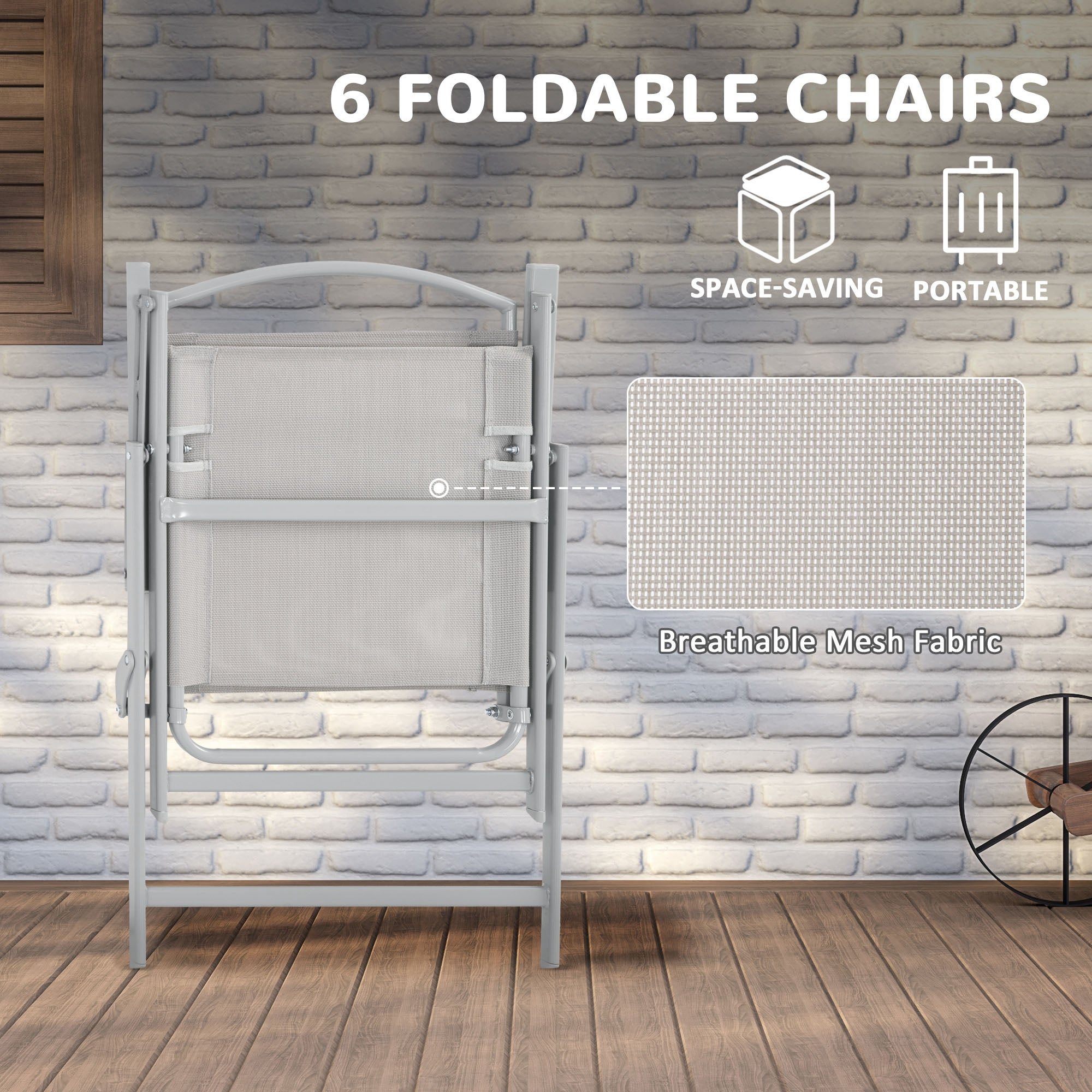 8 Piece Garden Dining Set with Glass Table and Parasol - Grey