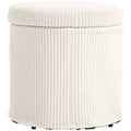 40cm Round Storage Ottoman with Removable Lid and Legs, Corduroy Footstool for Living Room and Bedroom - Beige