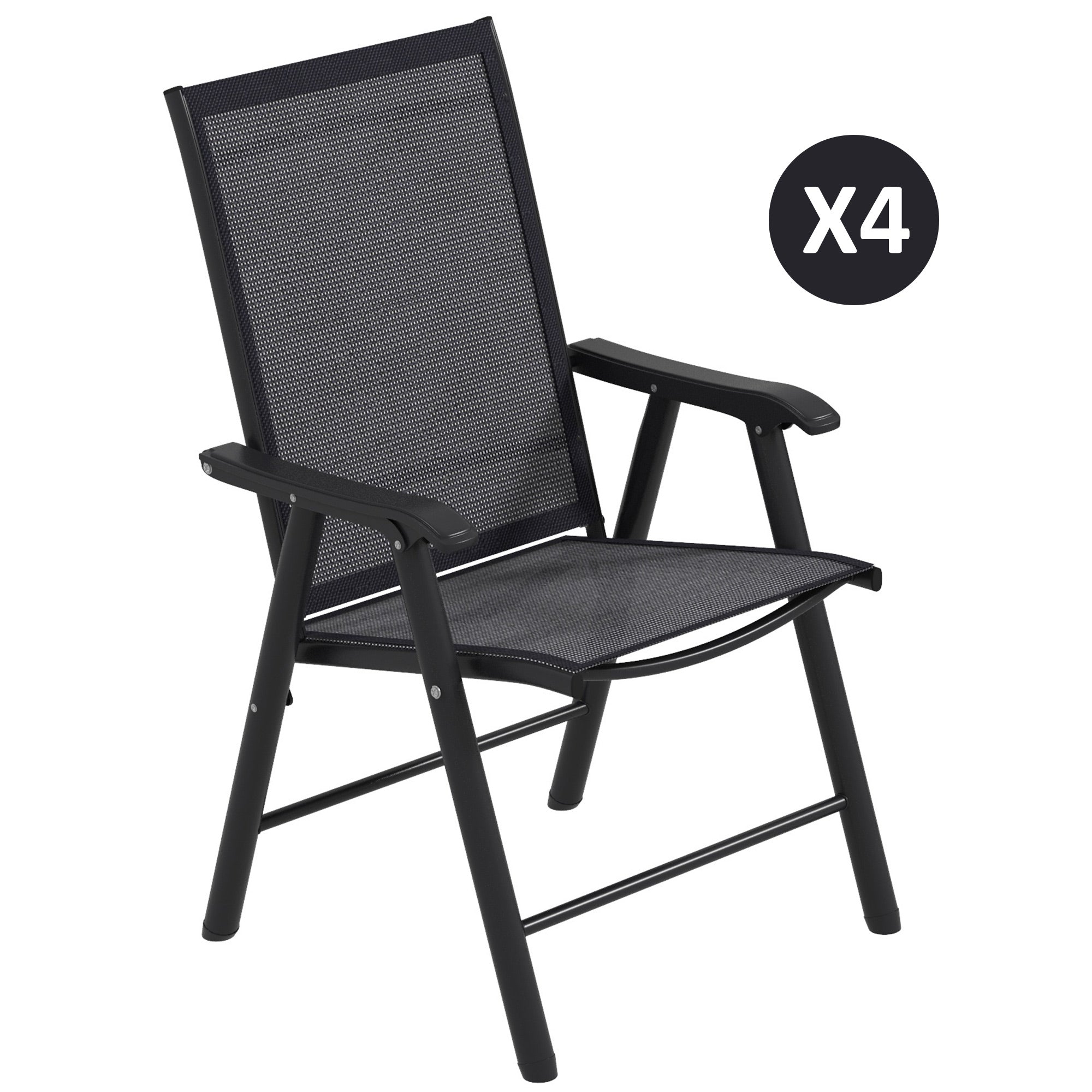 Set of 4 Folding Garden Chairs, Metal Frame Garden Chairs Outdoor Patio Park Dining Seat with Breathable Mesh Seat, Dark Grey