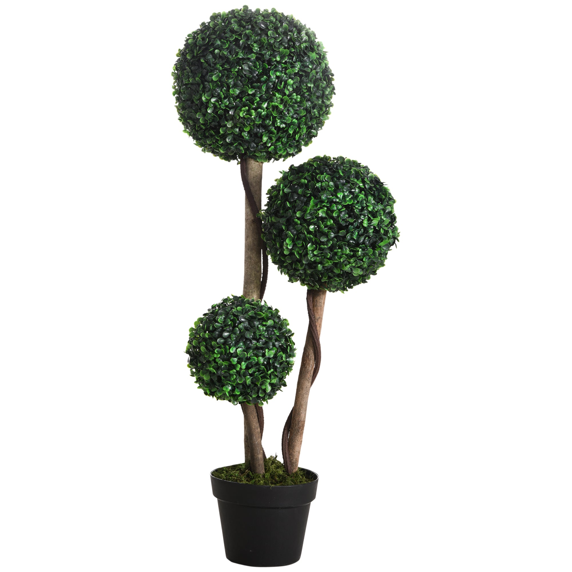 Decorative Artificial Plant Boxwood Ball Topiary Tree in Pot Fake Plant for Home Indoor Outdoor Decor, 90 cm, Dark Green
