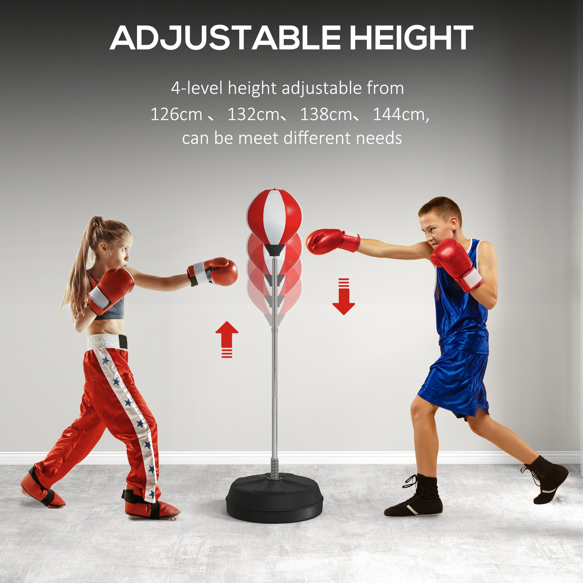 Punching Bag with Stand, Free Standing Boxing Set, Speed Bag with Speedball Adjustable Height from 126cm to 144cm for Teens, Red