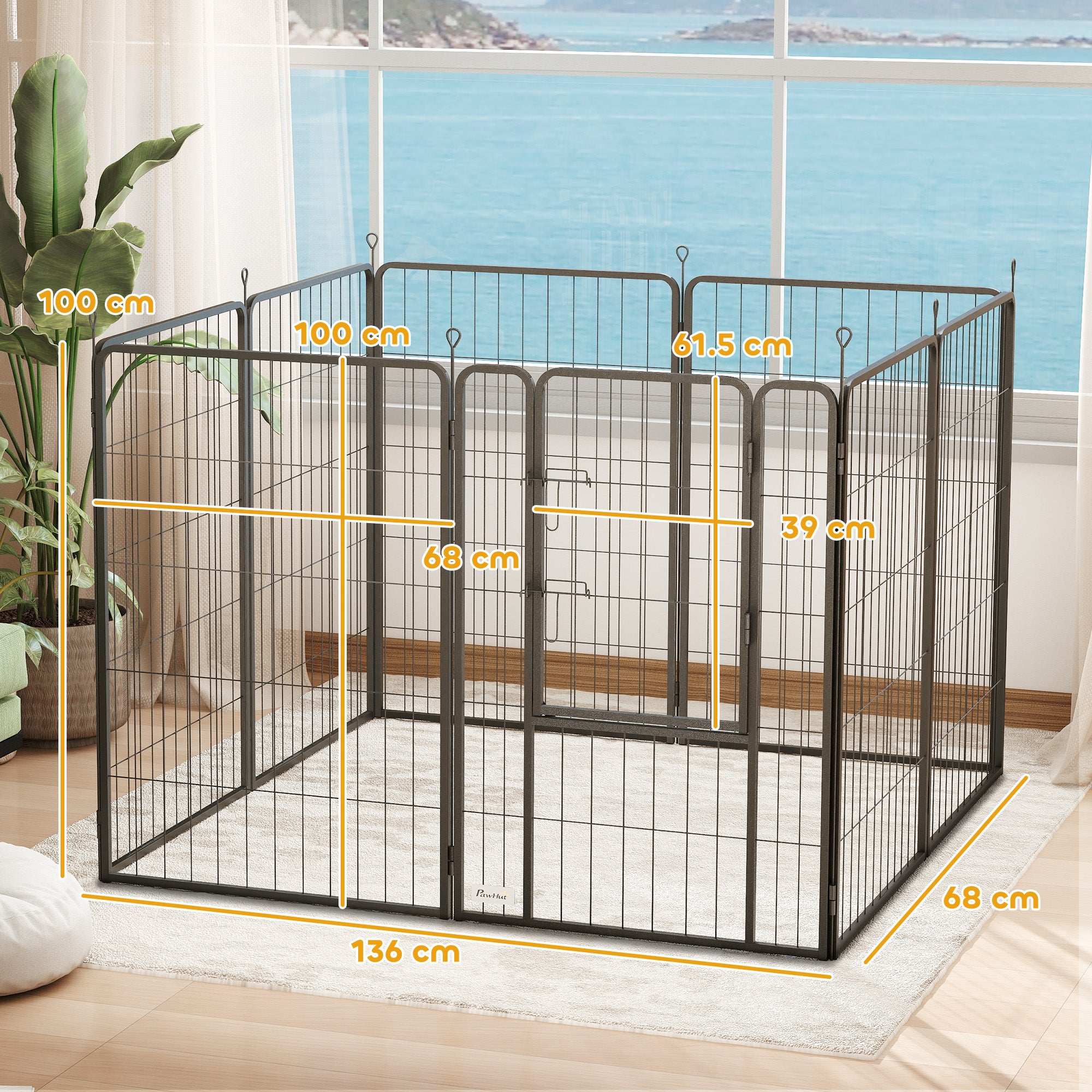 8 Panels Heavy Duty Dog Playpen with Door Indoor Outdoor, for Large Dogs, 100cm High