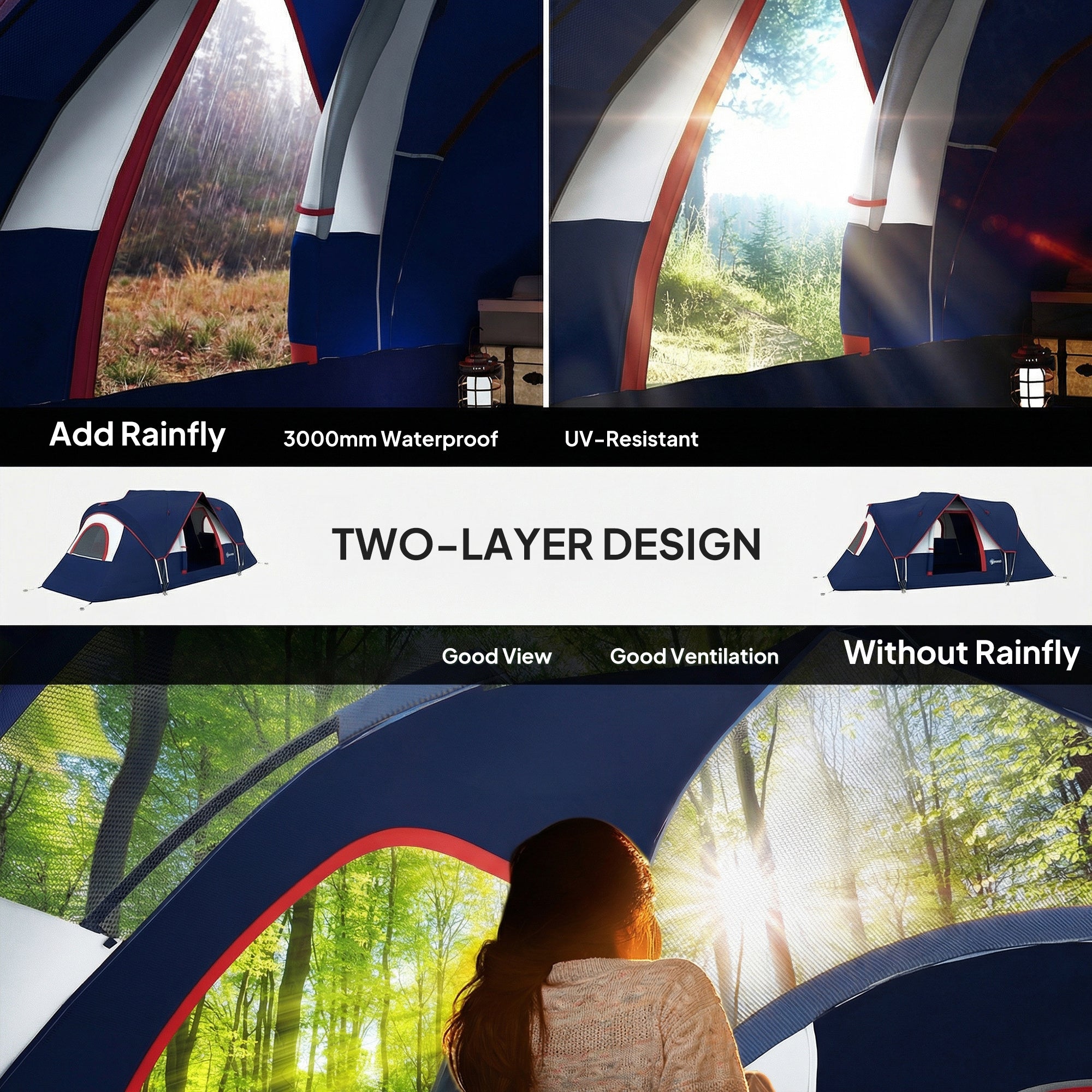 5-6 Man Camping Tent, Tunnel Tent, Water Resistant Hiking Shelter with Groundsheet and Carry Bag, Navy Blue