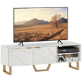 Marble Effect TV Unit with Fluted Doors and Storage for up to 70