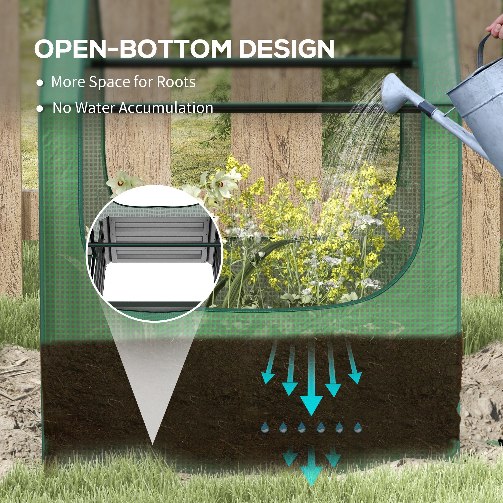 61 x 61cm Garden Planter Bed, with Cover - Green and Silver