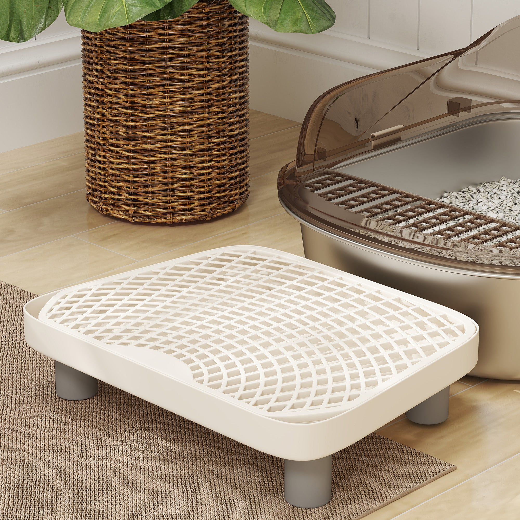 Stainless Steel Litter Box with Lid, High Wall Sided Enclosure, Pedal, Scoop, Non-Sticky, Anti-Leakage, Easy Cleaning