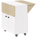 Folding Dining Table, Rolling Drop Leaf Table with Hidden Shelf & Cabinet for Dining Room, Small Spaces, White