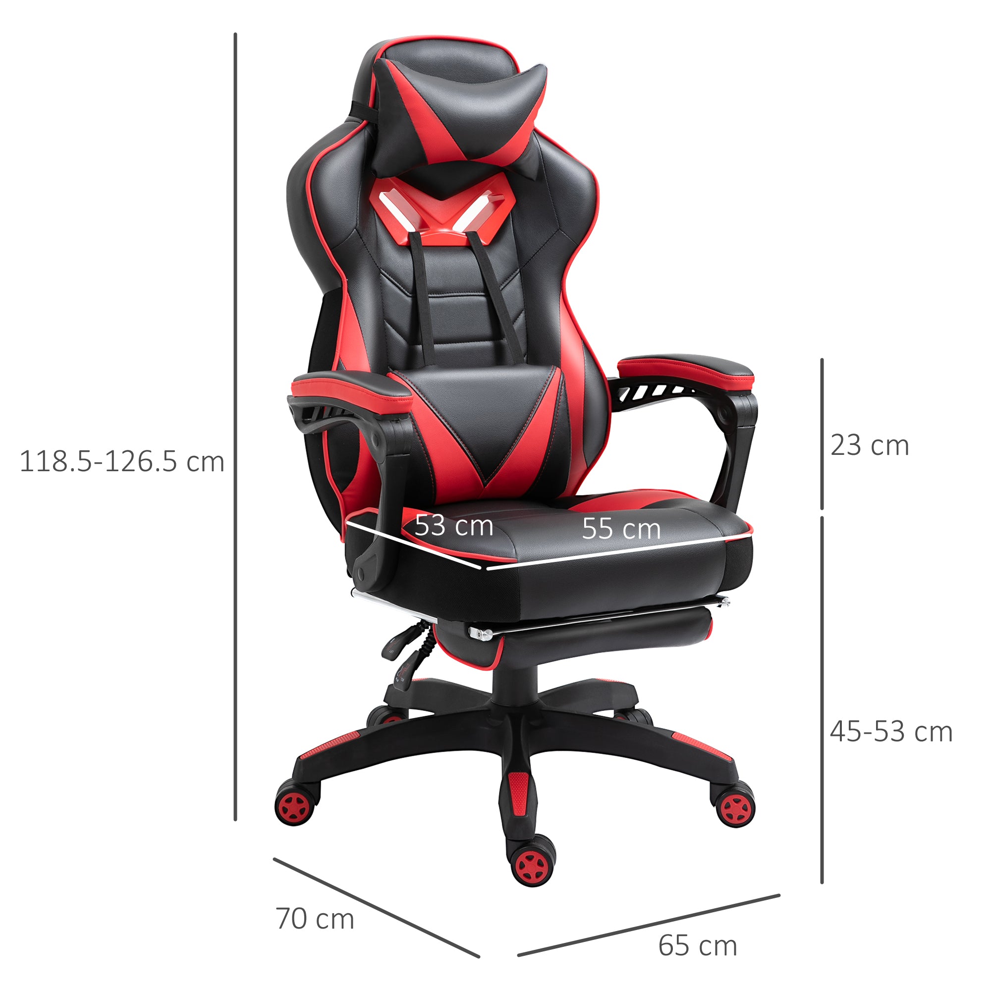 Computer Gaming Chair, Racing Desk Chair with Lumbar Support and Footrest, PU Leather Gamer Chair with Headrest and Swivel Wheels for Home, Red