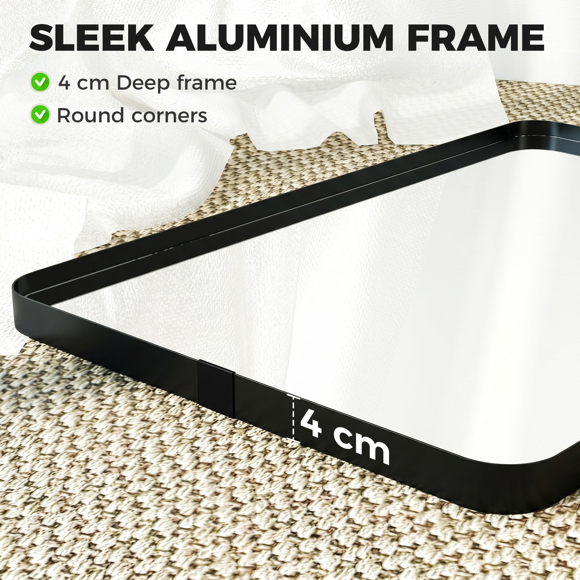 HOMCOM Rectangular Wall Mirror, 90 x 60 cm Wall Mounted Bathroom Mirror with Aluminium Alloy Frame and Tempered Glass, Black