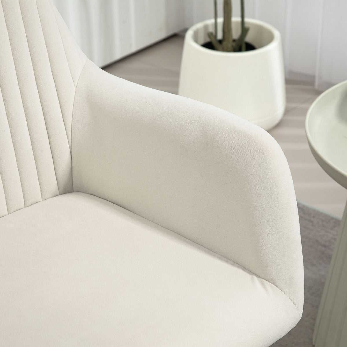 Modern Upholstered Arm Accent Chair with Metal Base - Cream White