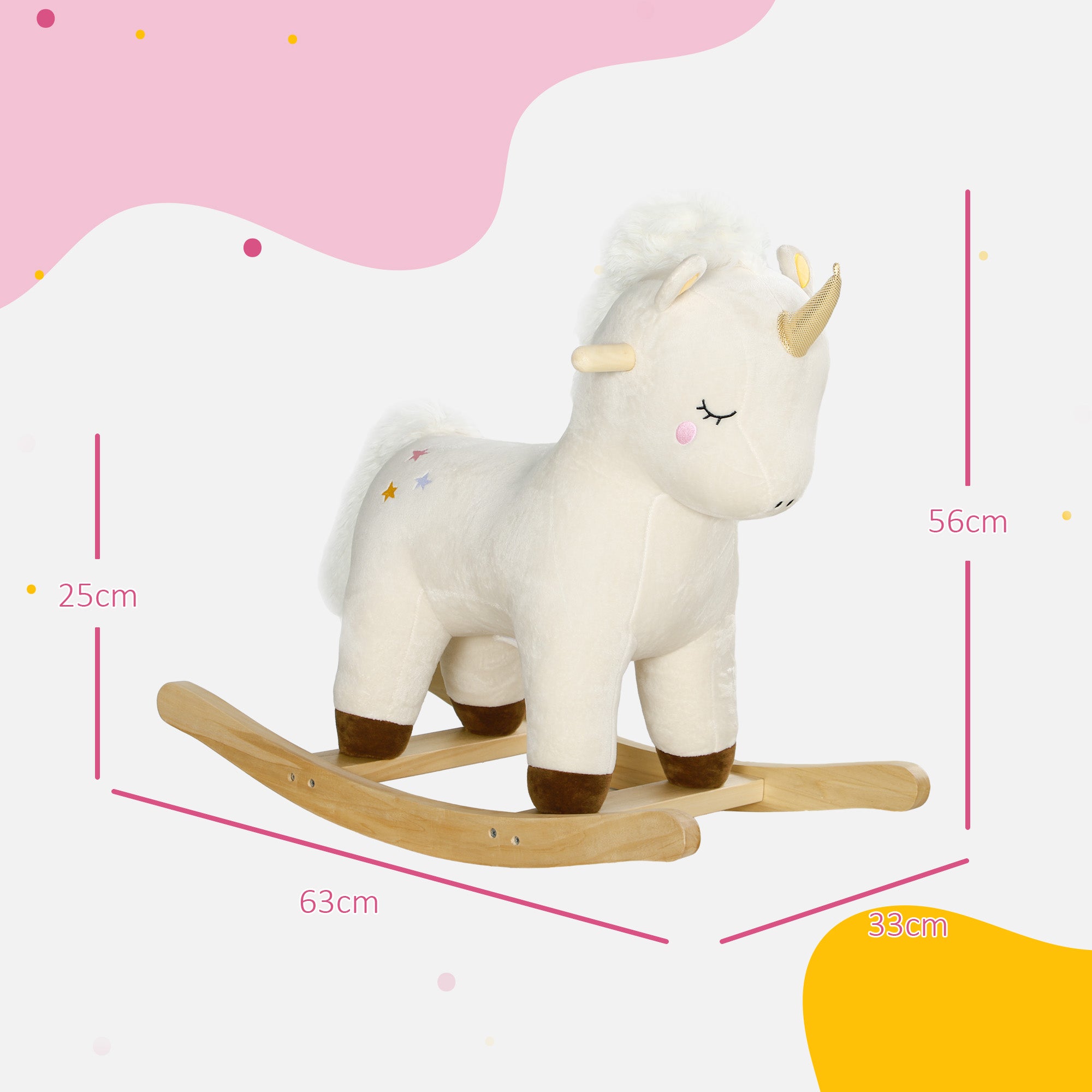 Rocking Horse with Unicorn Design, Sound, for 2-4 Years Old, White