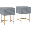 Set of Two Elegant Bedside Tables with Drawers - Grey/Gold-Tone
