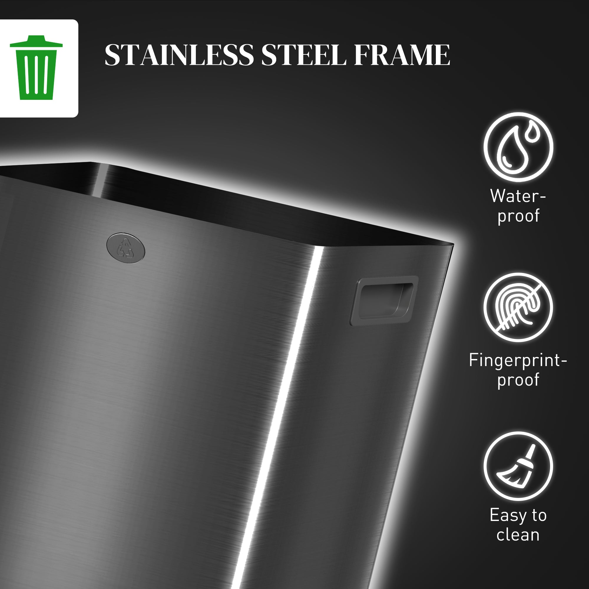 40L Dual Compartment Stainless Steel Bin, with Deodoriser Holders - Black