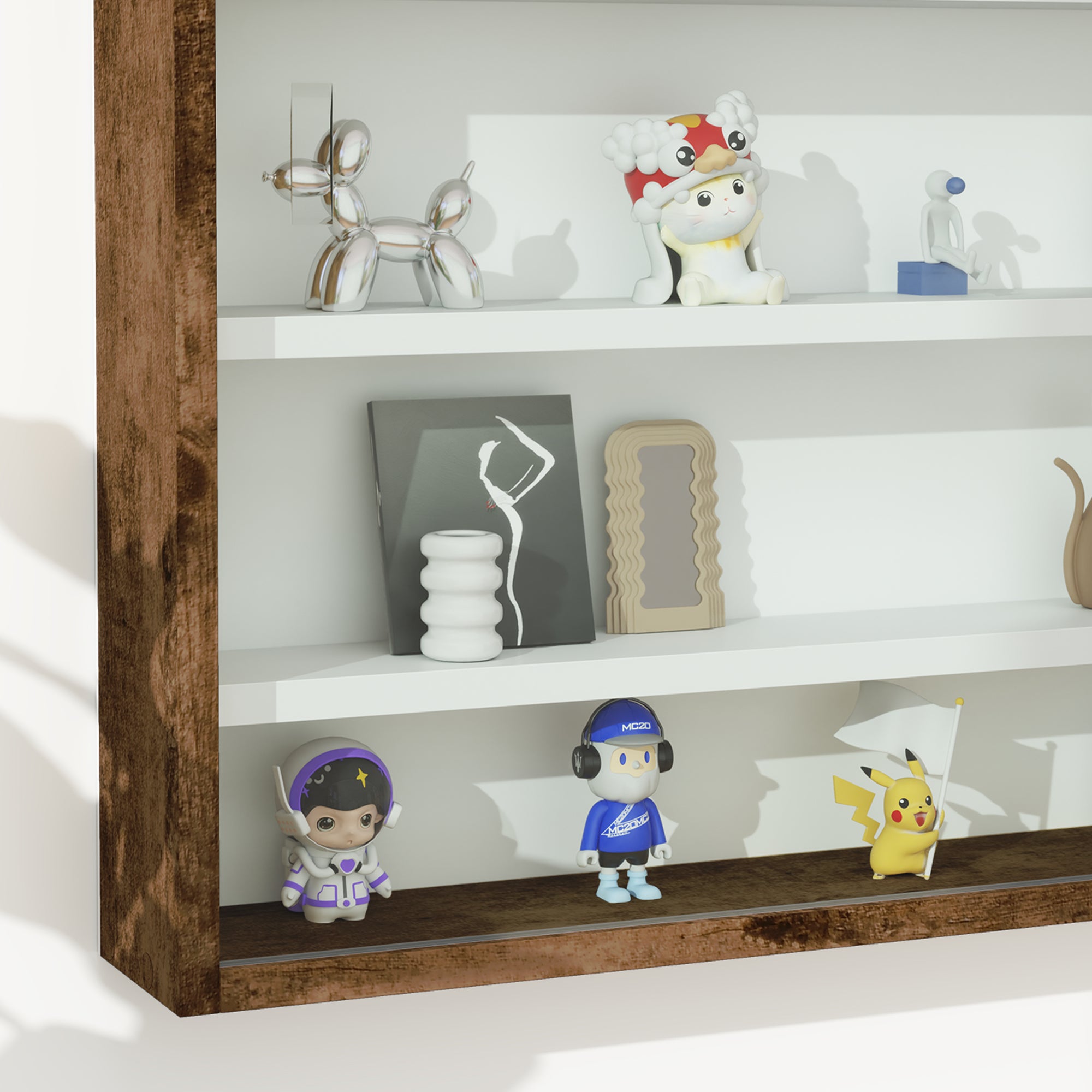 5-Tier Wall Display Shelf Cabinet with 4 Adjustable Shelves and Glass Doors 60x80cm - Rustic Brown