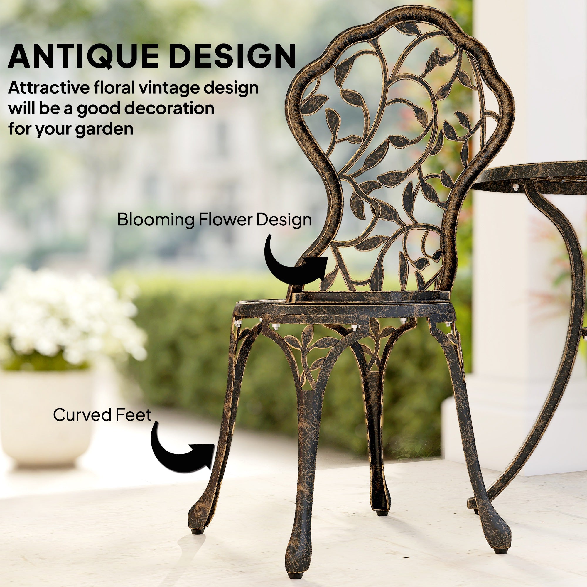 3 Pcs Aluminium Bistro Set Garden Furniture Dining Table Chairs Outdoor Seat Patio Seater Brown