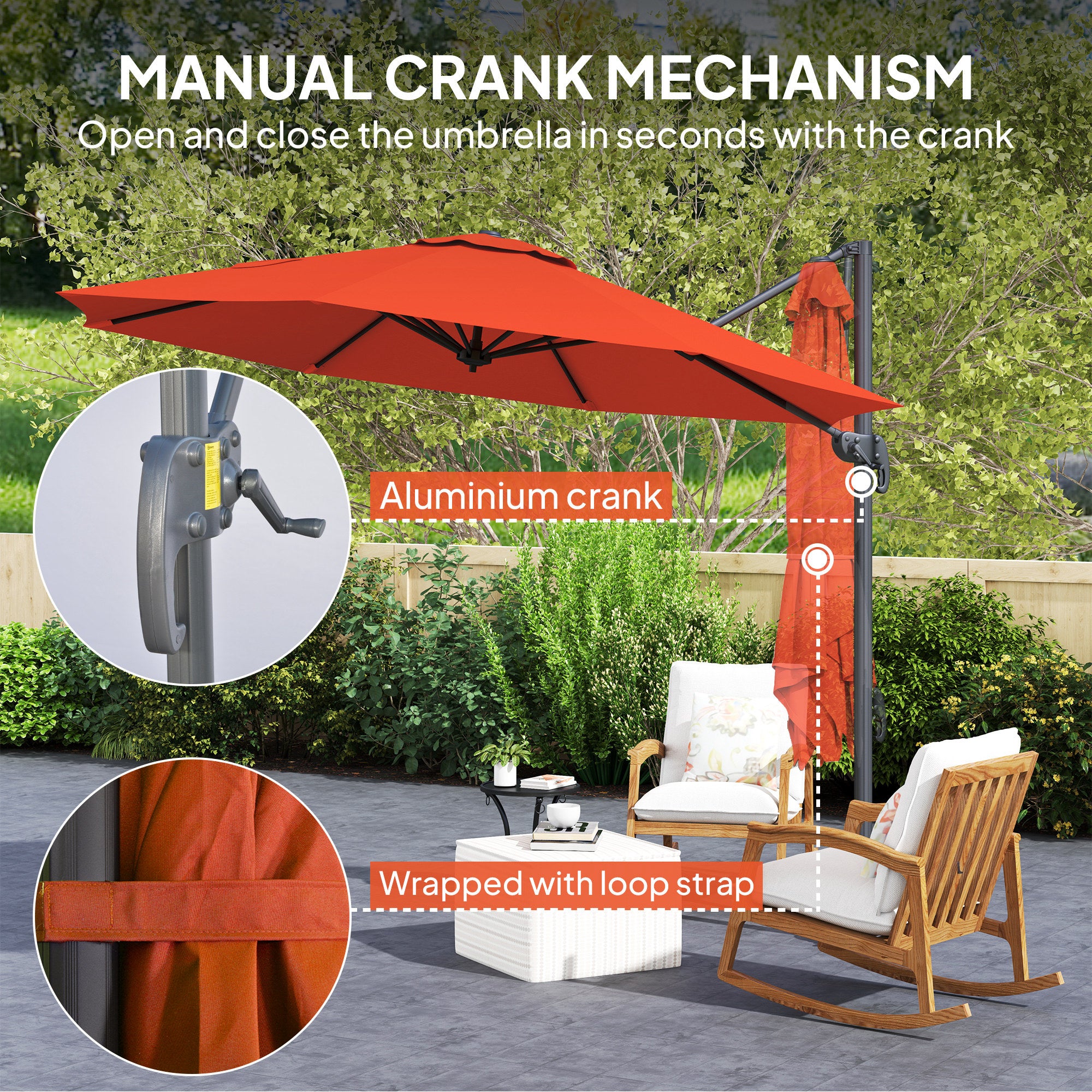 Five-Position Aluminium Frame Overhanging Parasol - Orange
