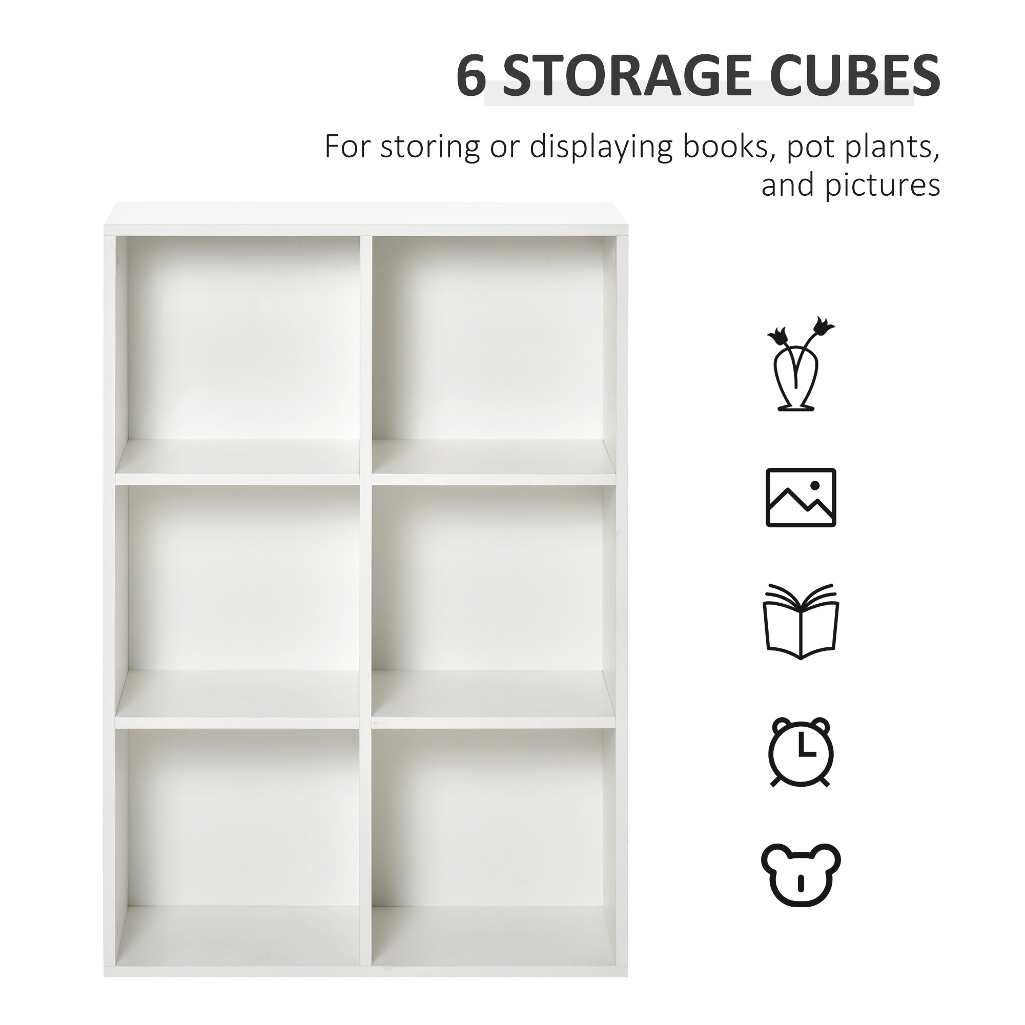 Six-Cube Bookcase Storage Unit with Anti-Tip Straps - White Wood Effect