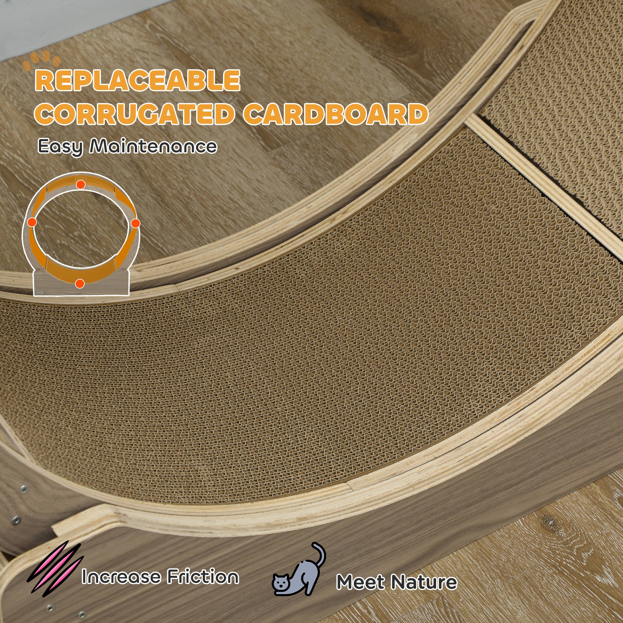 Cat Wheel with Brake, Scratching Pads - Walnut Brown