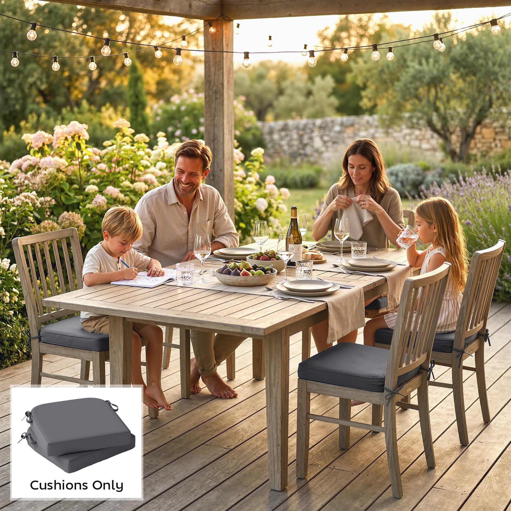 Outdoor Chair Seat Cushions Set of 2, Garden Chair Cushions with 7cm Thick Foam & Ties, Dark Grey