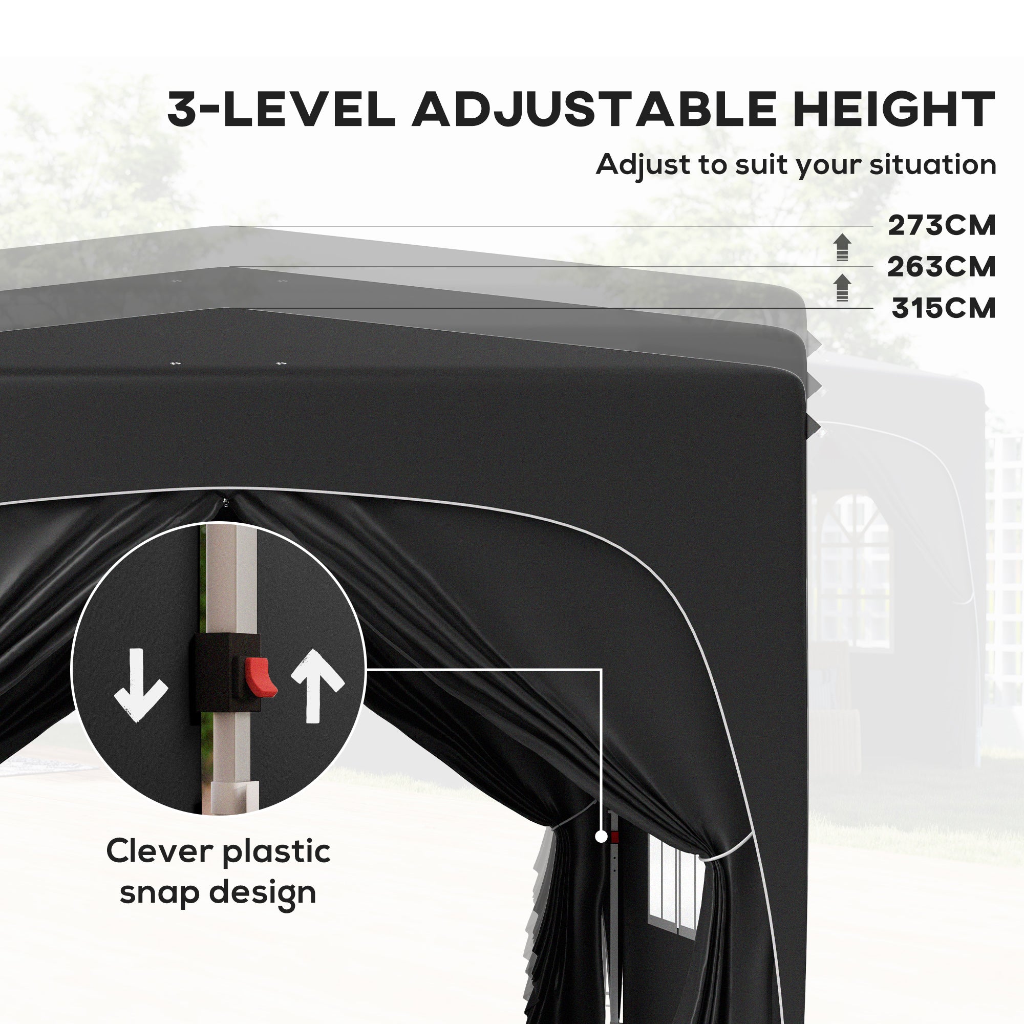 3x3m Pop-Up Gazebo Shelter with UPF50+ Canopy and Adjustable Height - Black