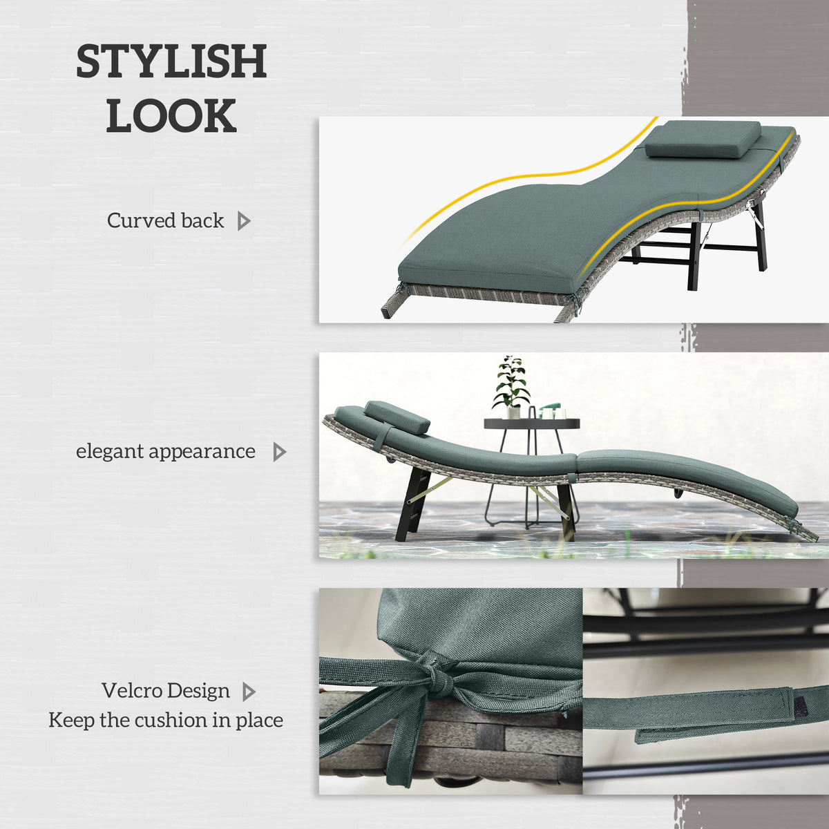 Rattan Folding Sun Lounger with Cushion and Pillow - Mixed Grey