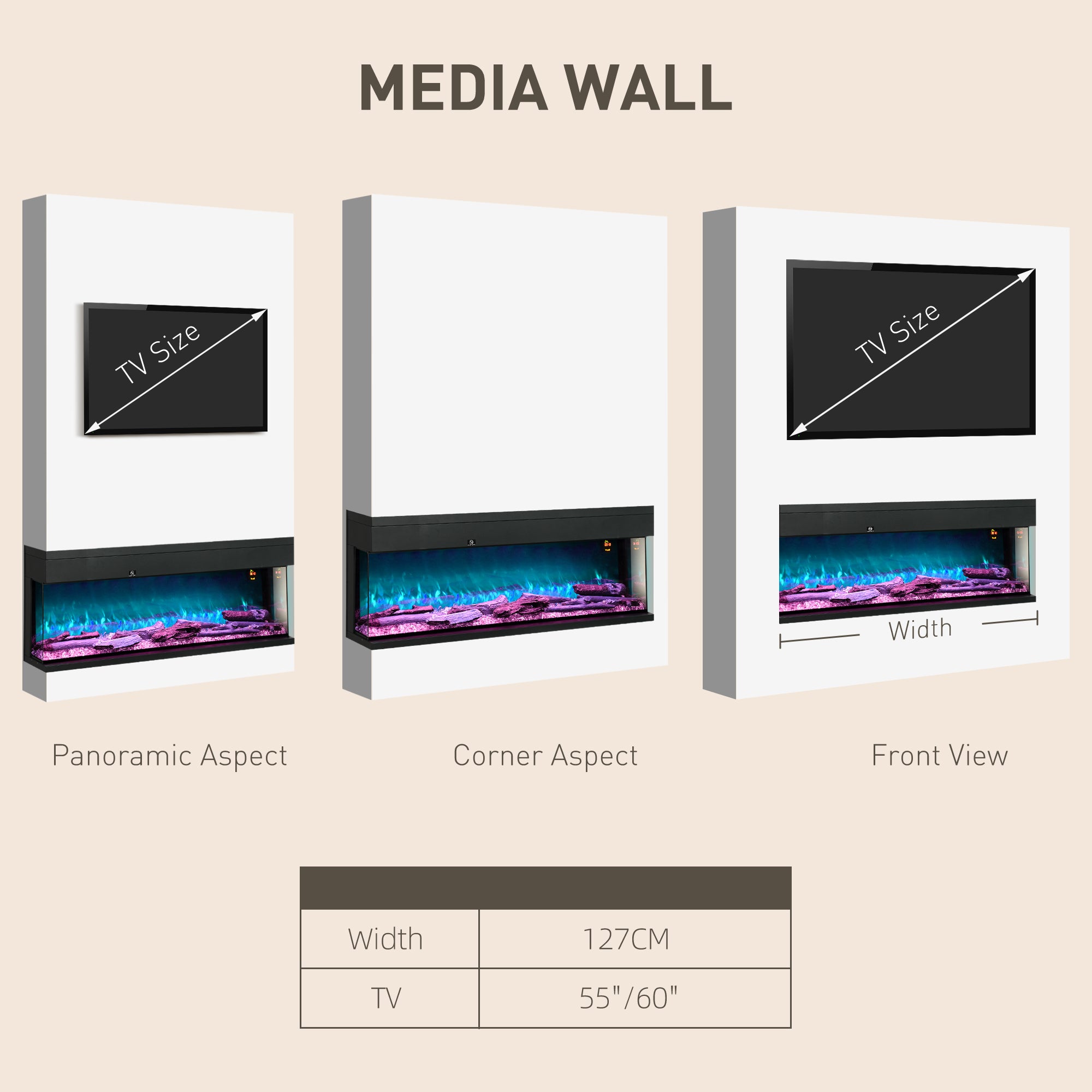 1800W 15-40? Adjustable Flame Glass Panel Convector Heater, 127cm