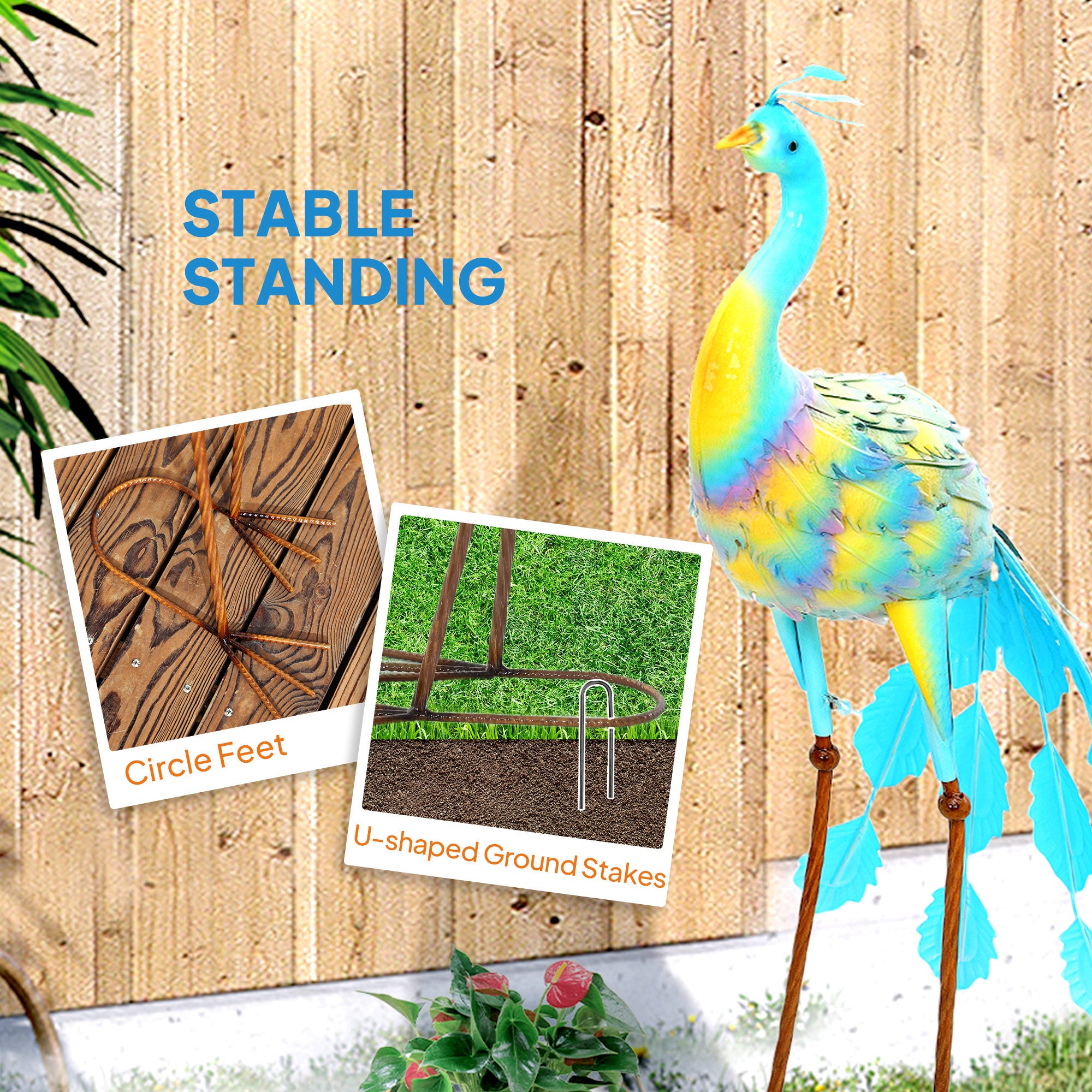 Peacock Metal Garden Statue with Stakes Multi-Colour Outdoor Decoration