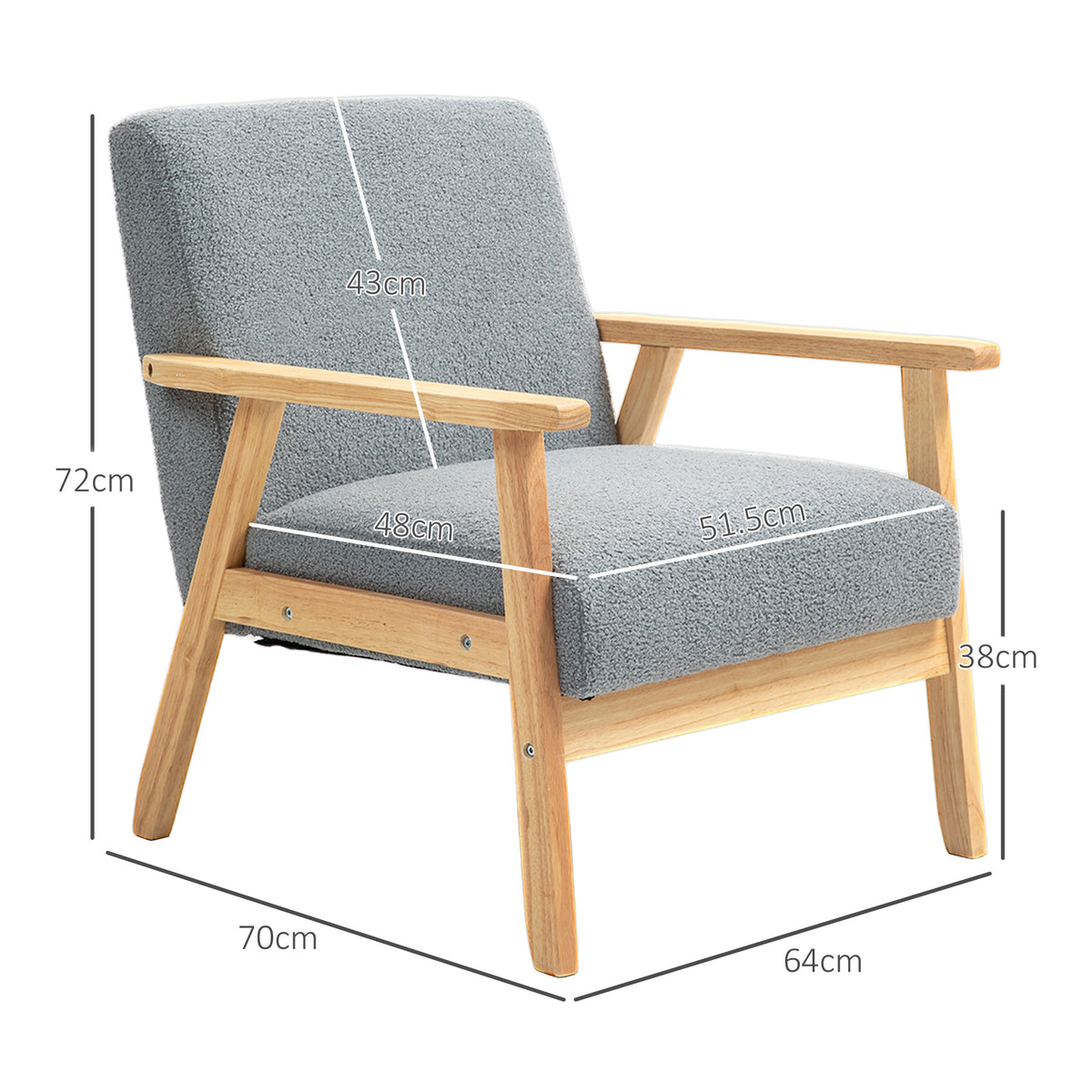 Wide Seat Accent Chair with Wood Frame and Thick Cashmere Cushions - Grey