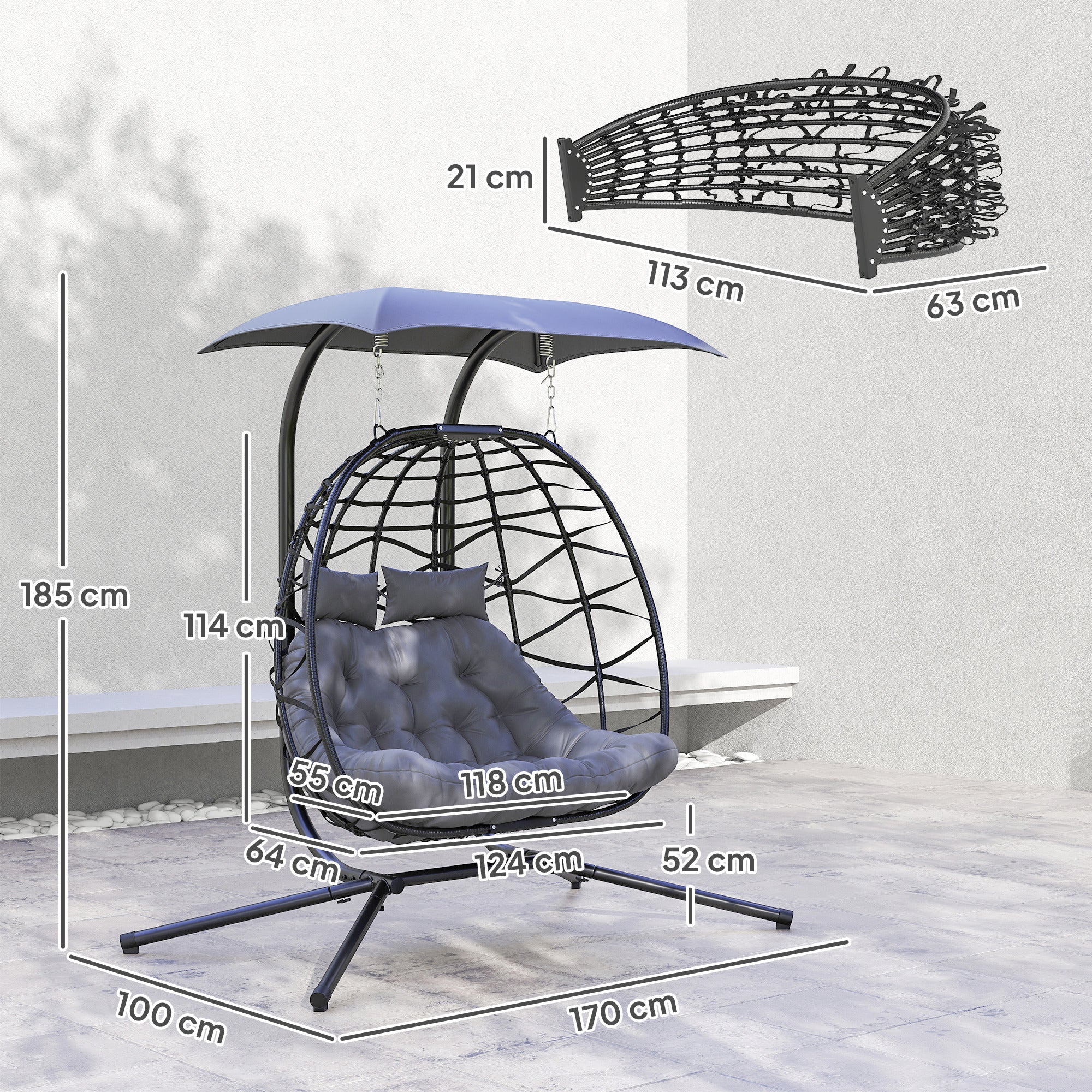 Two-Seater Rattan Egg Chair - Black