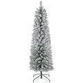 5ft Artificial Snowy Pencil Christmas Tree with Flame Retardant Finish - Green