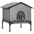 Outdoor Cat House, Waterproof Insulated Cat Kennel with Elevated Base, Foldable Feral Kitty Shelter for Kittens, Grey