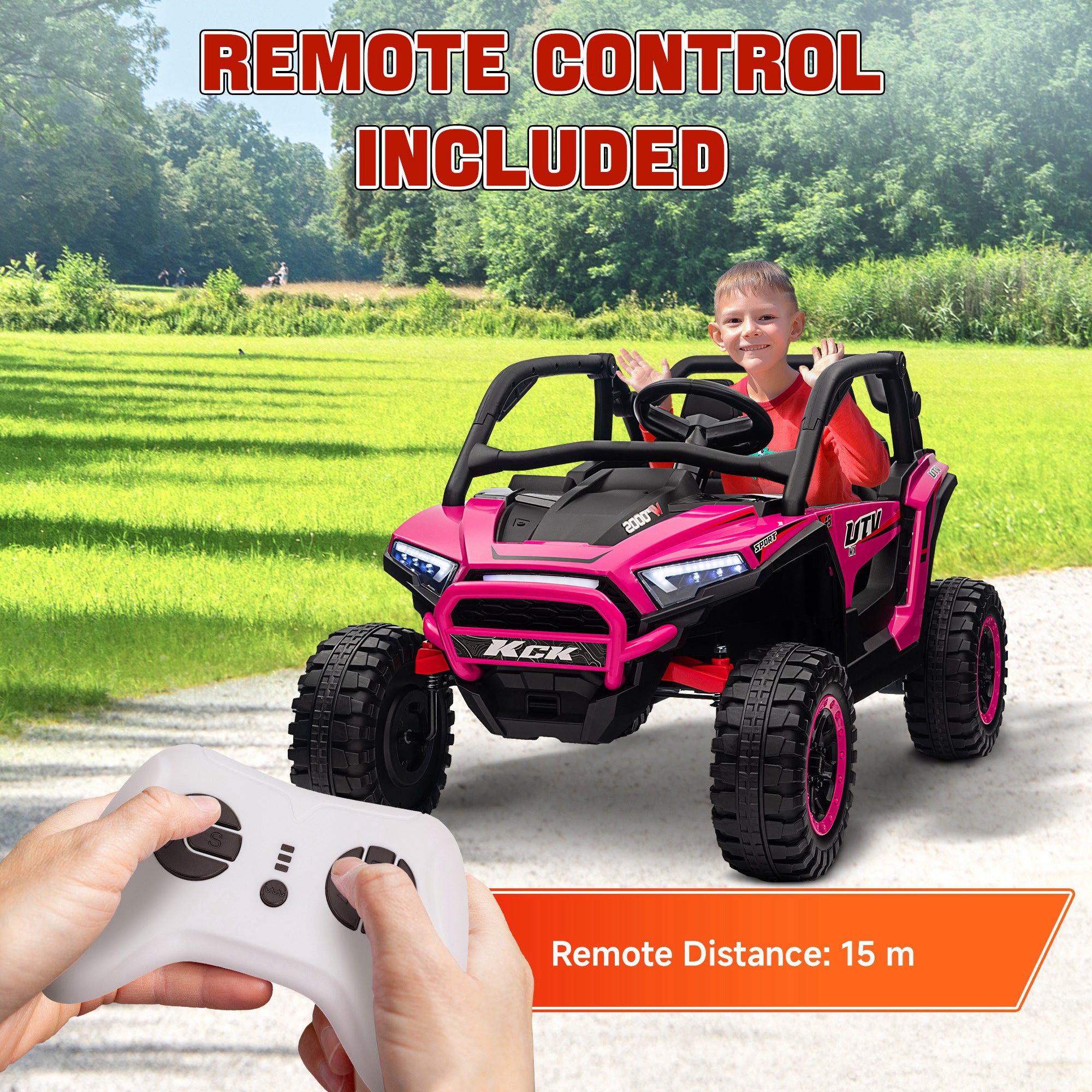 2 Seater 24V 7AH Ride on Truck, Battery Powered Electric Ride On Car w/ Remote, Suspension, 3 Speeds - Pink