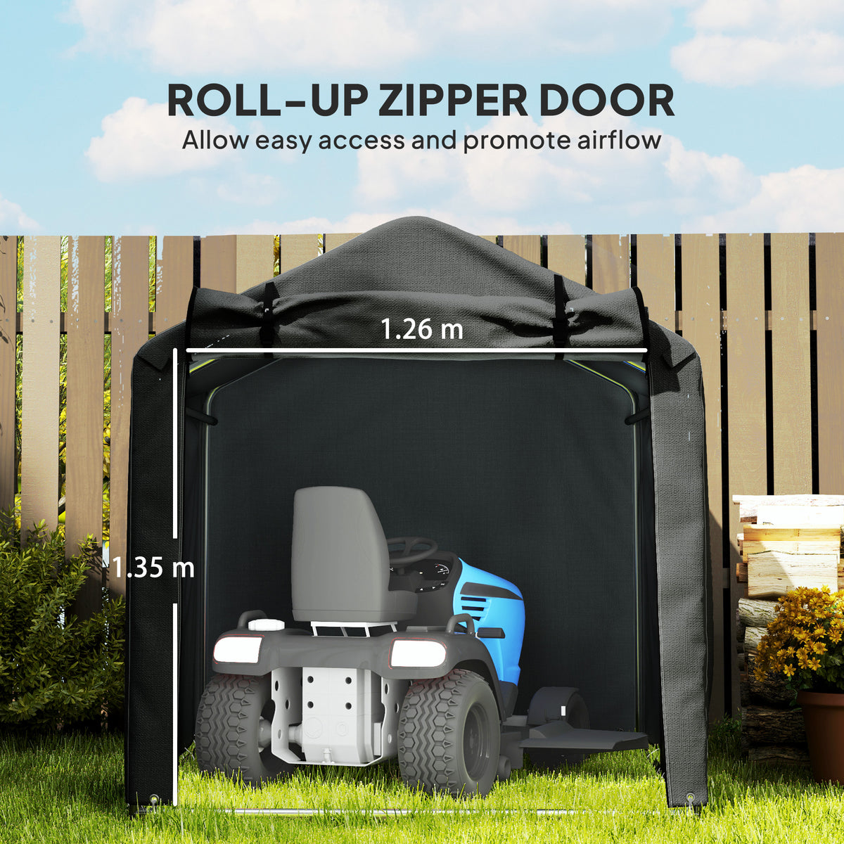 Garden Storage Tent with Roll-Up Door Waterproof Shelter - Black