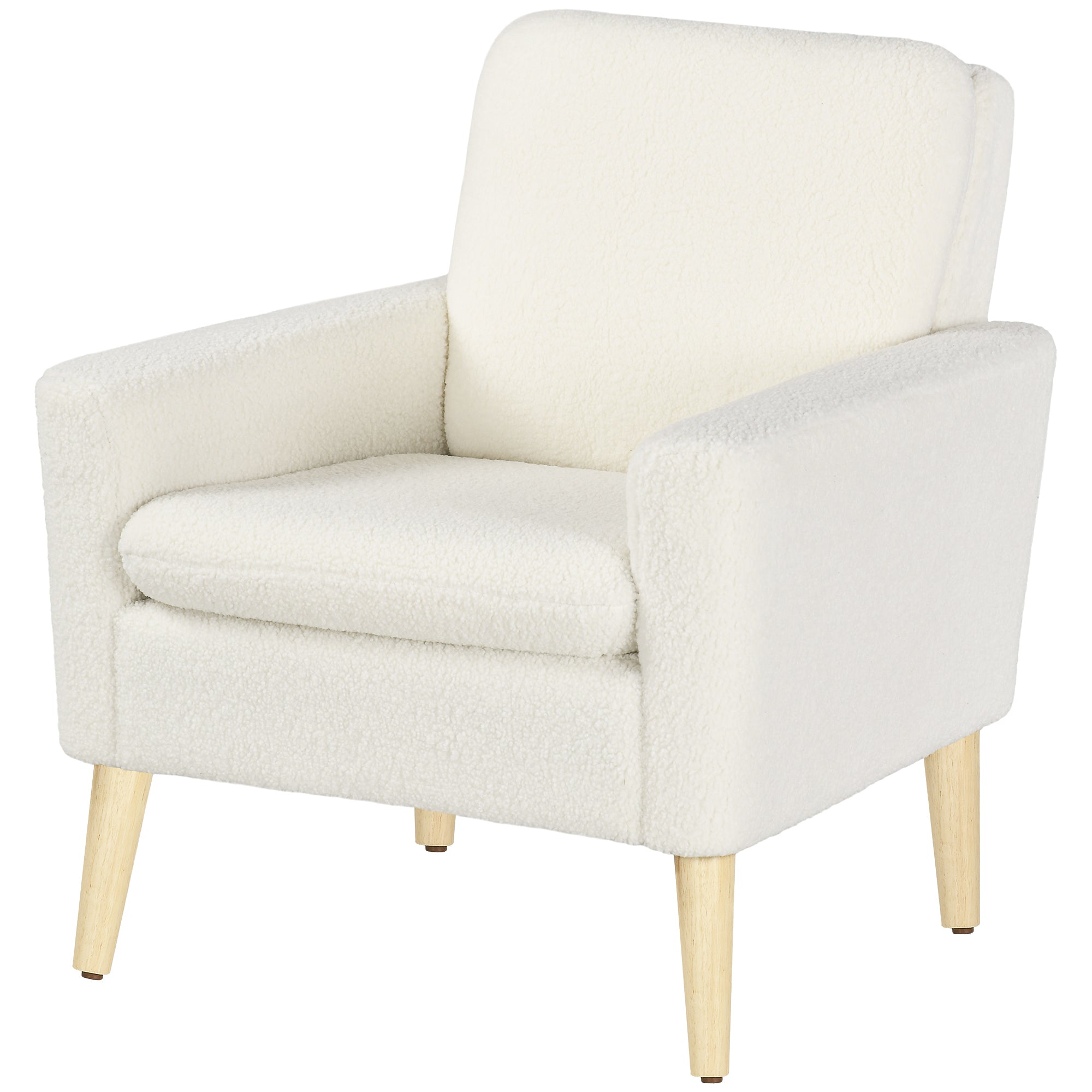 Armchair, Upholstered Accent Chair with Wood Legs and Wide Padded Seat, Teddy Occasional Chair, Cream White