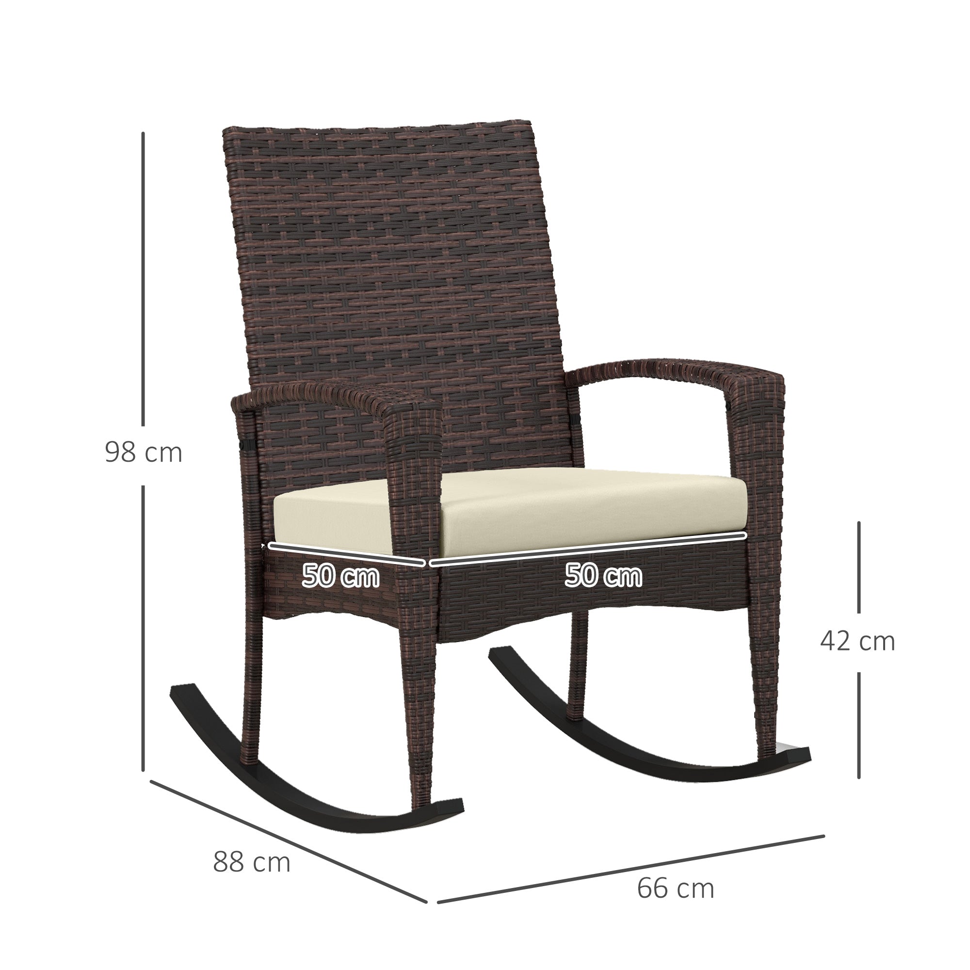 Outdoor PE Rattan Rocking Chair Set of 2, Garden Rocking Chair Set with Armrest and Cushion, Brown