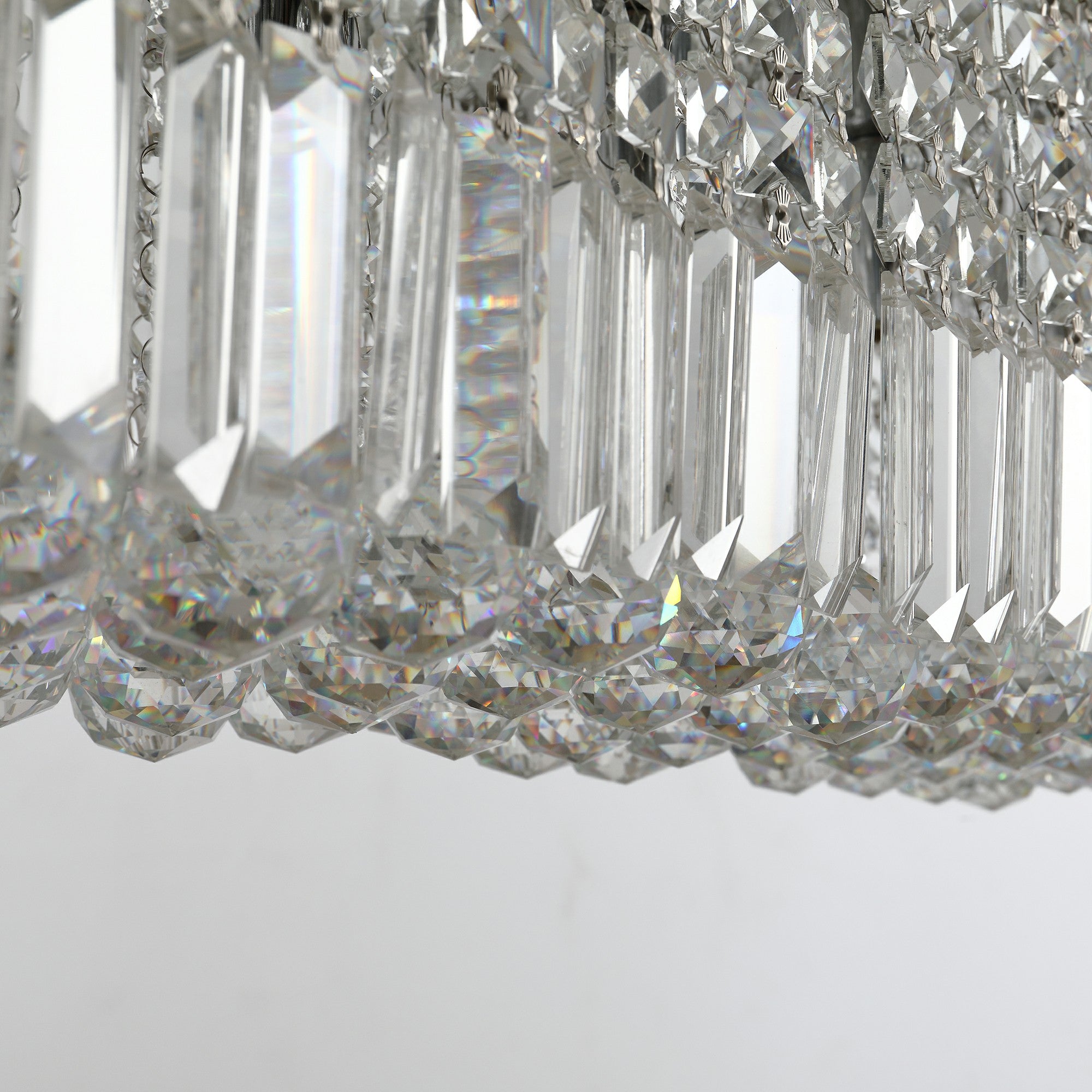 Modern Crystal Ceiling Light Square Crystal Chandelier for Living Room, Dining Room, Hall, E14 Base, Silver, 80 x 25 x 23cm