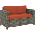 2 Seater Rattan Garden Sofa with Padded Cushions and Armrests - Grey