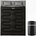 Double Sleeping Bag with 2 Pillows, 220 x 160 cm Extra-Large Sleeping Bag for Adults, Black