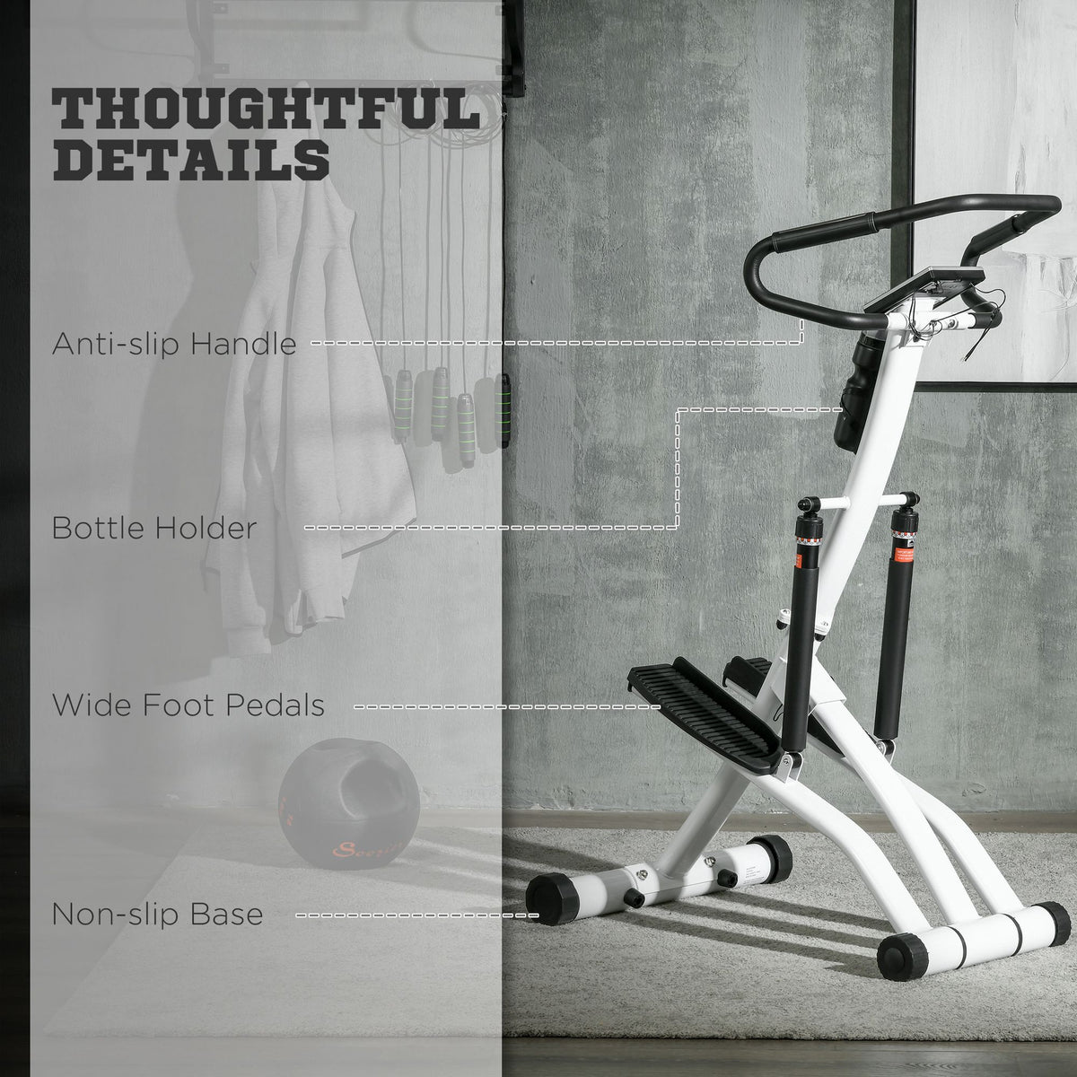 Stepper Machine for Home, Foldable Stair Stepper with 12-Level Hydraulic Resistance, Stair Climber with LCD Monitor, Heart Rate Sensor and Drink Holder, White and Black