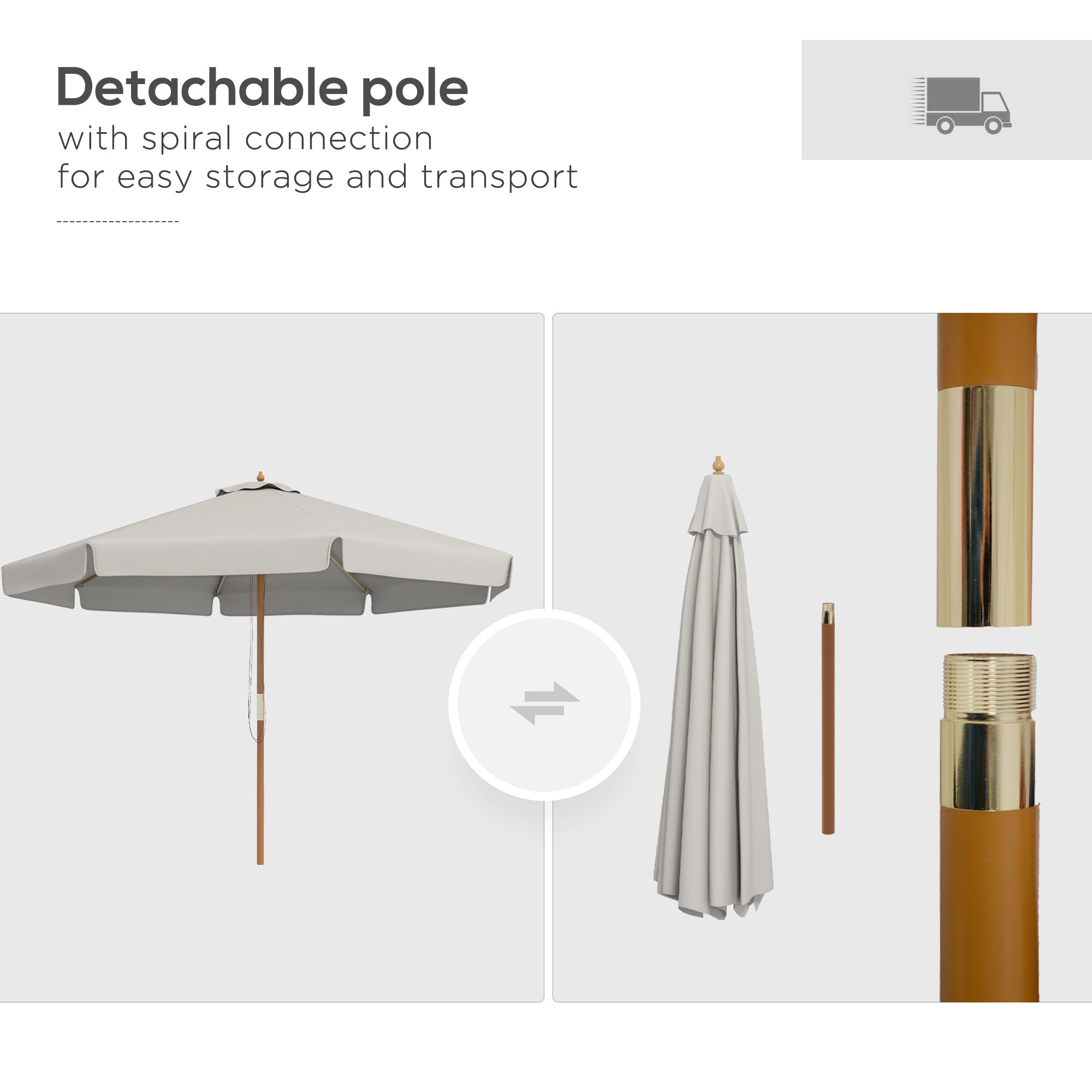 3.3m Elegant Wooden Parasol - Grey