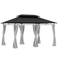 3 x 4m Metal Frame Two-Tier Roof Gazebo - Dark Grey