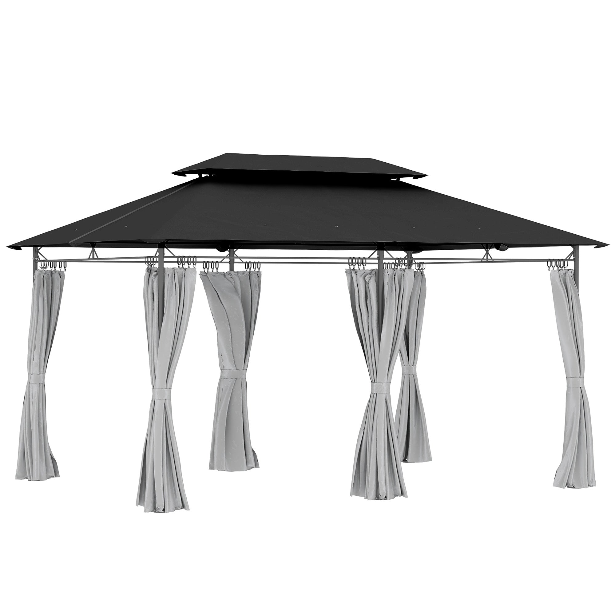 3 x 4m Metal Frame Two-Tier Roof Gazebo - Dark Grey