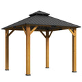 3x3M Outdoor Hardtop Gazebo Canopy with 2-Tier Roof and Solid Wood Frame - Grey