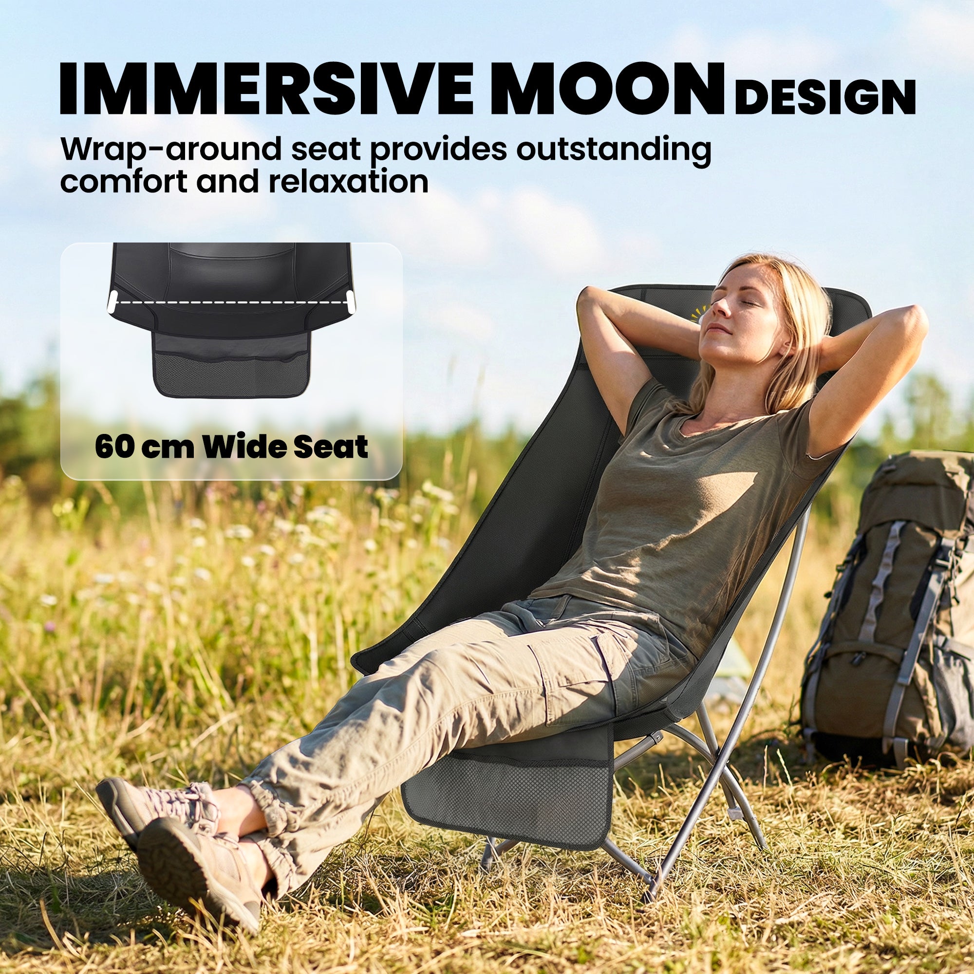 Camping Chair for Adults Heavy Duty Folding Camp Chair with Side Pocket and Carry Bag Black